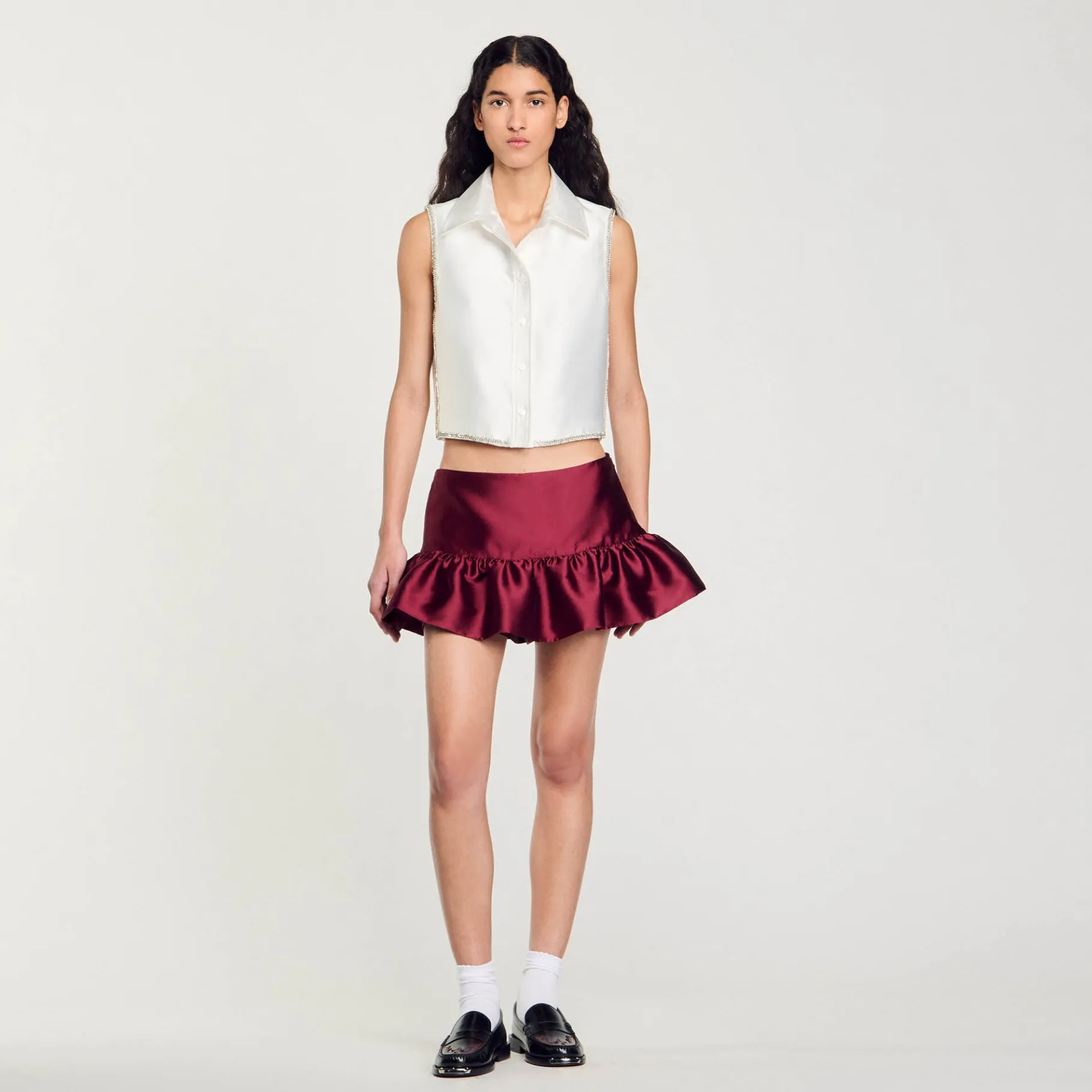 Fashion SANDRO Chemise Courte Strassée blanc