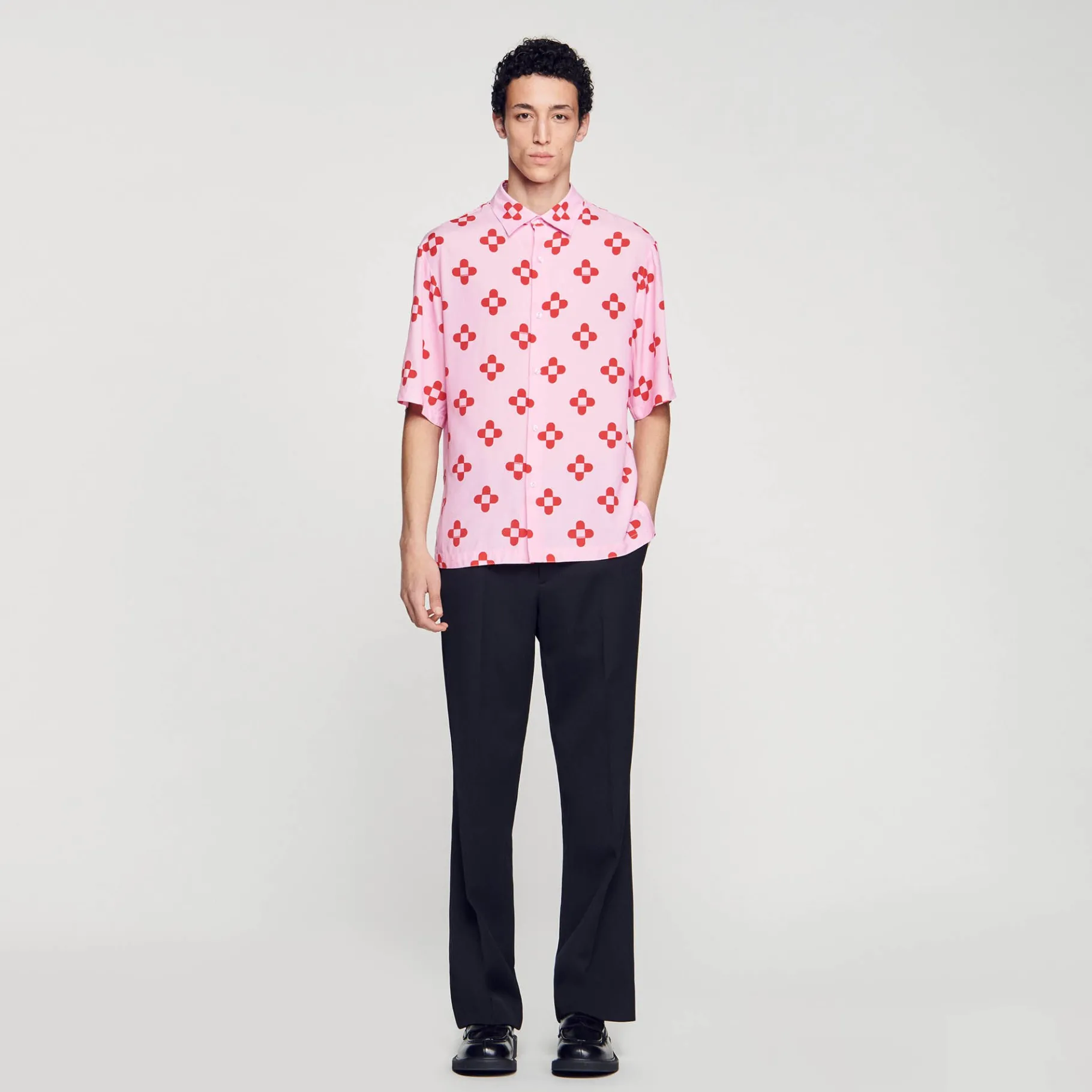 Sale SANDRO Chemise Cross Flower Manches Courtes Rose