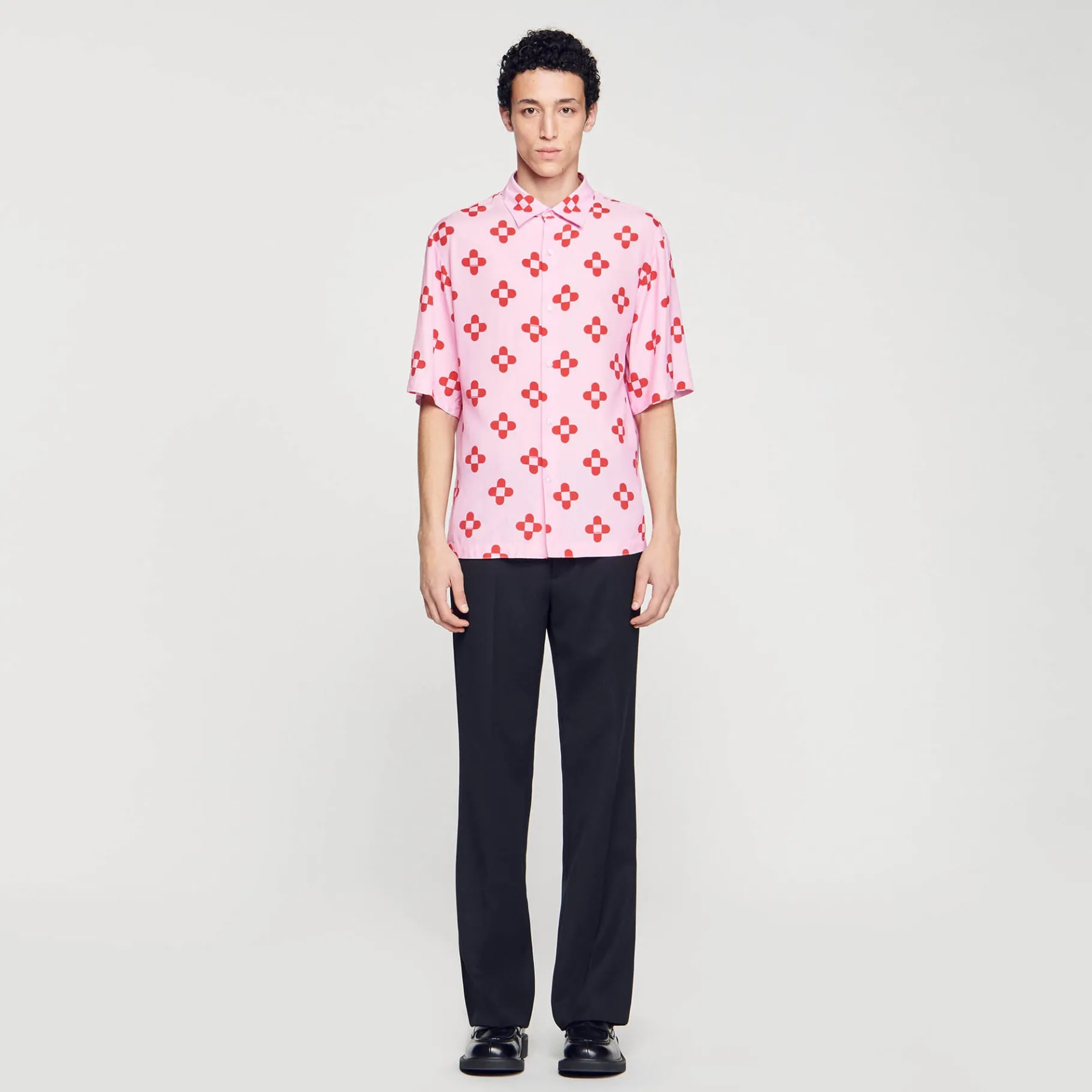 Sale SANDRO Chemise Cross Flower Manches Courtes Rose