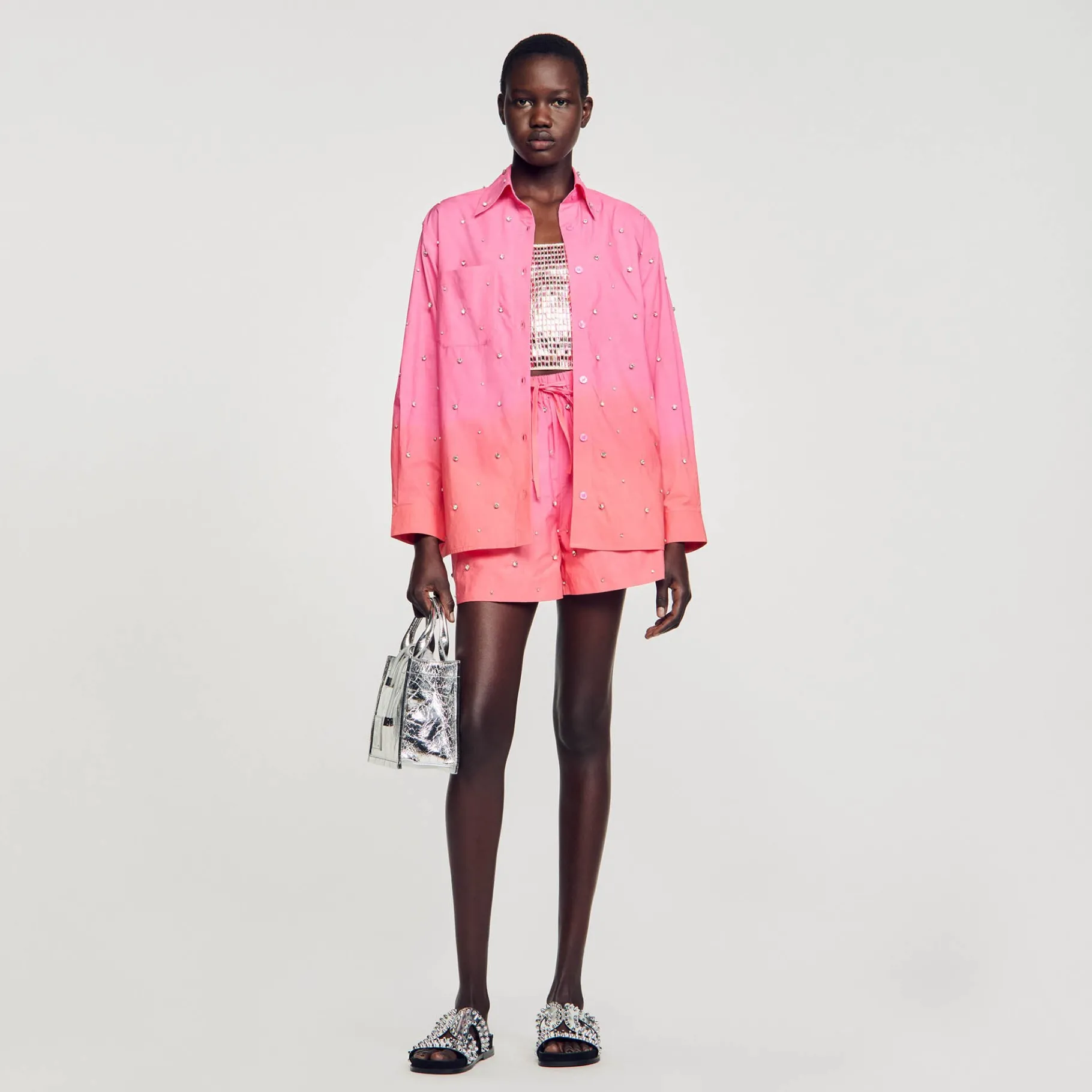 Online SANDRO Chemise Dip Dye Strassée Rose / Orange