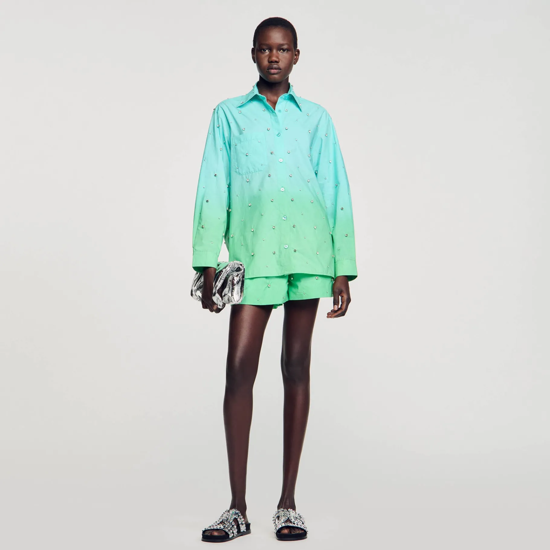 Cheap SANDRO Chemise Dip Dye Strassée Bleu Vert