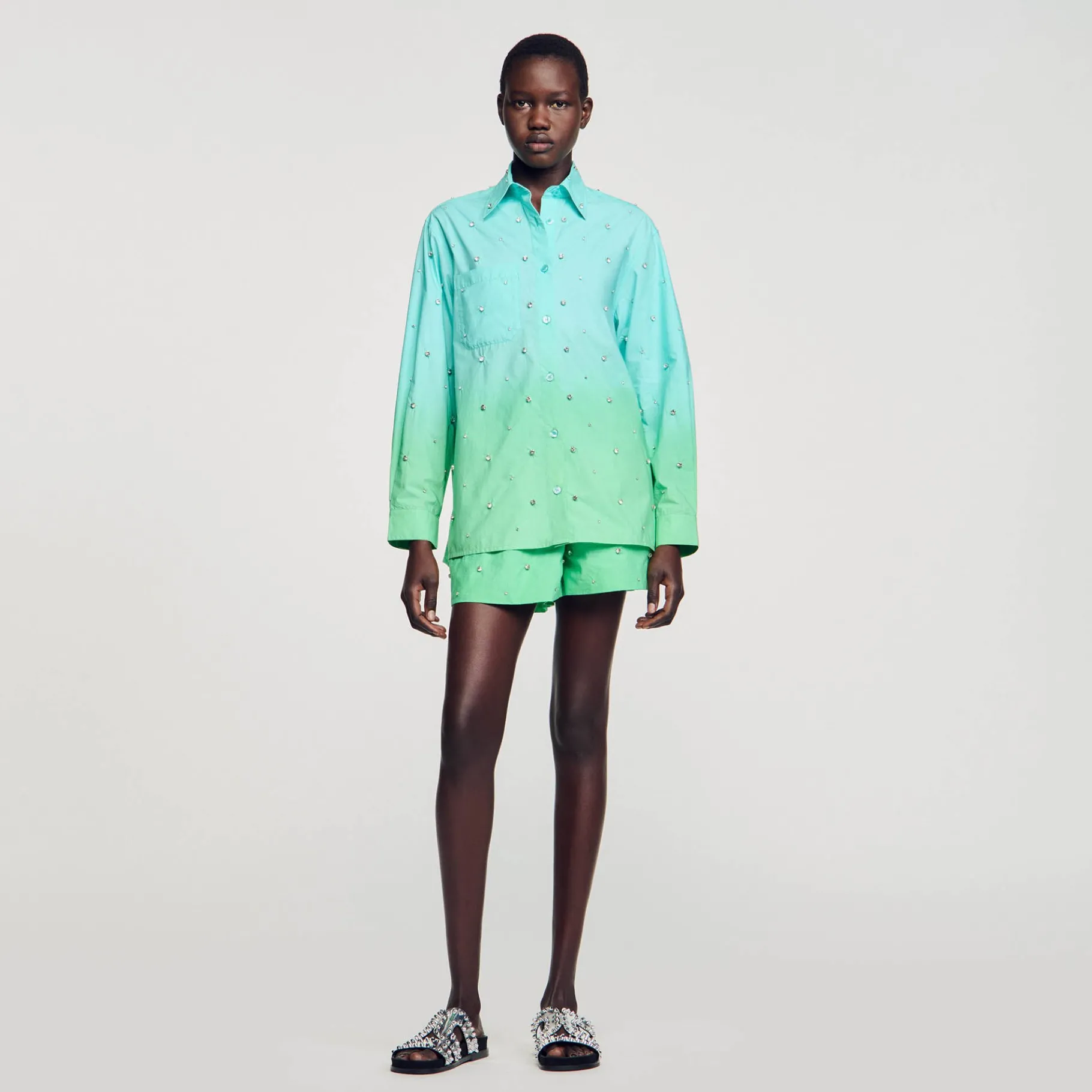 Cheap SANDRO Chemise Dip Dye Strassée Bleu Vert