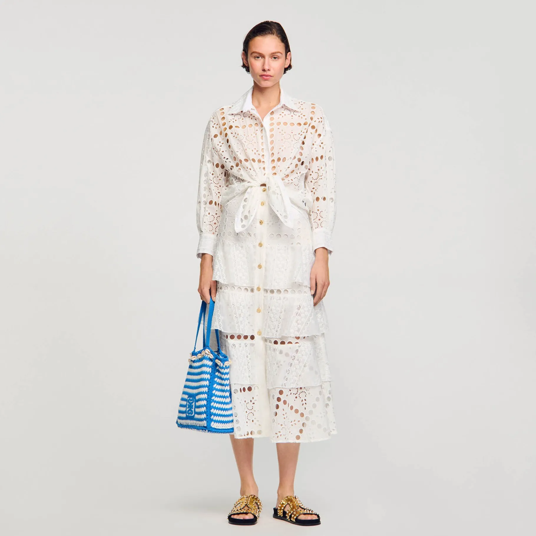 Shop SANDRO Chemise En Broderie Anglaise blanc