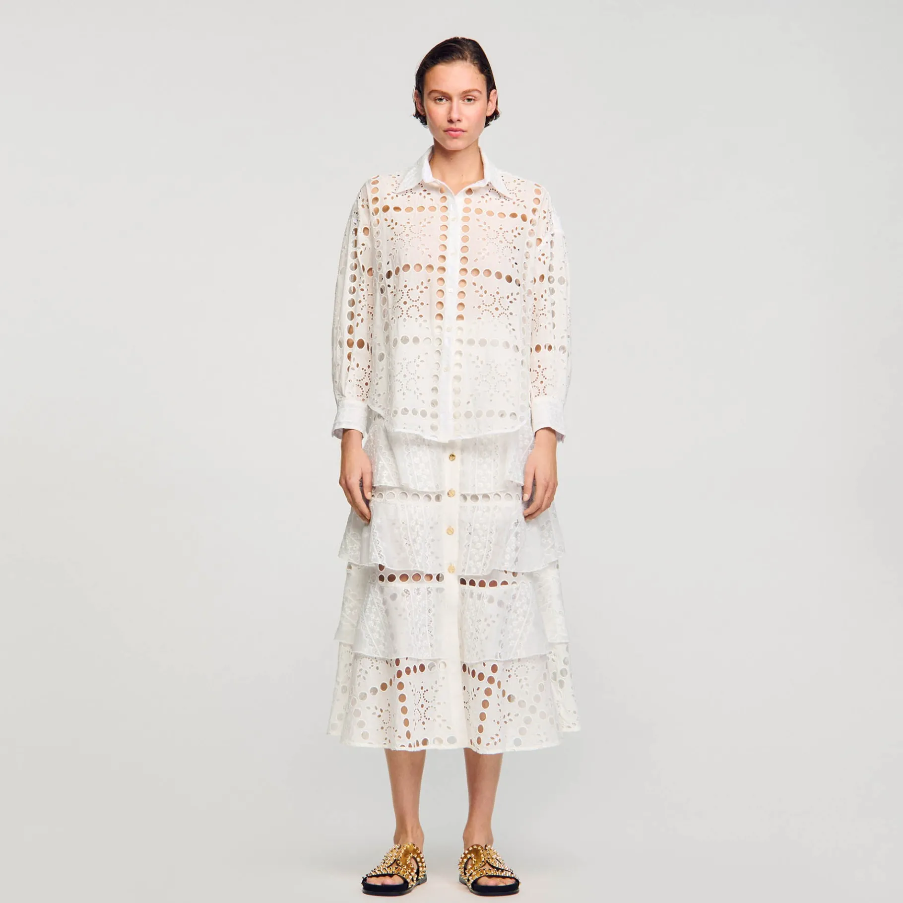 Shop SANDRO Chemise En Broderie Anglaise blanc