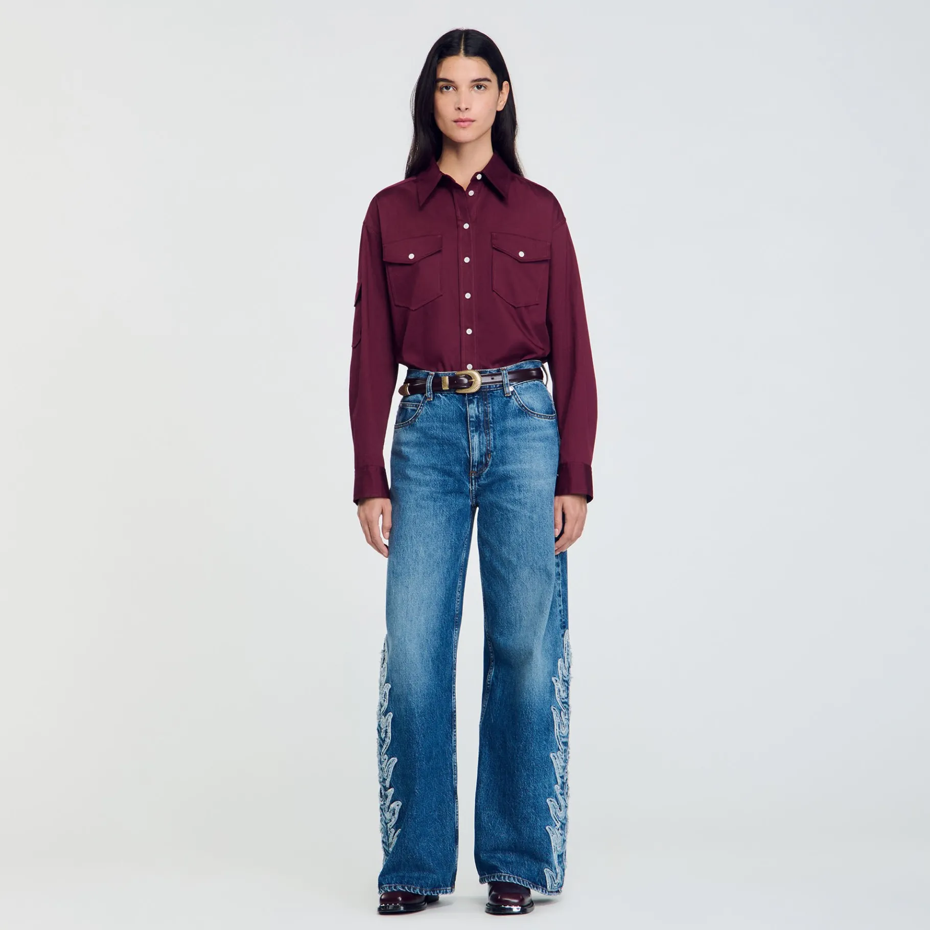 Best Sale SANDRO Chemise En Coton Bordeaux