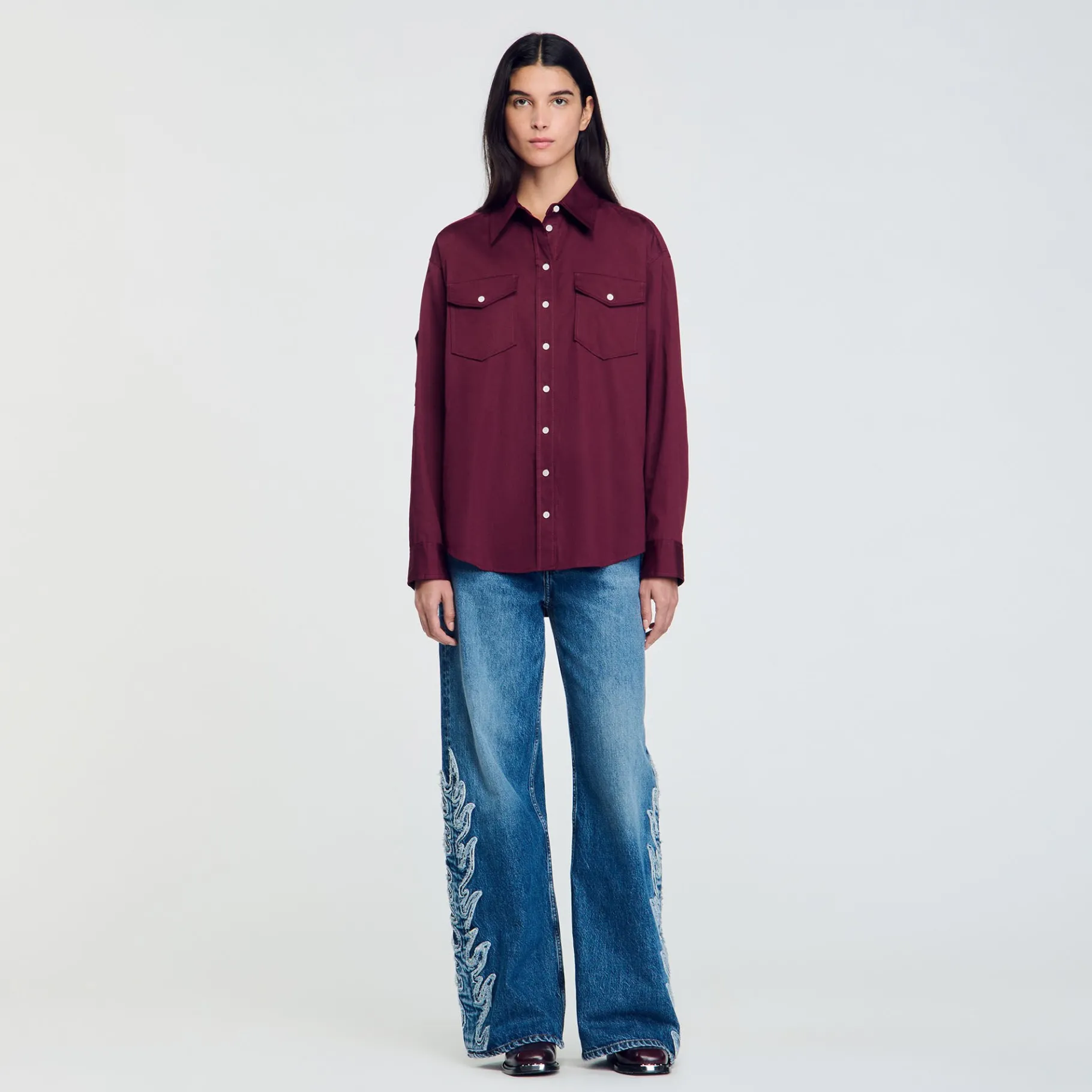 Best Sale SANDRO Chemise En Coton Bordeaux
