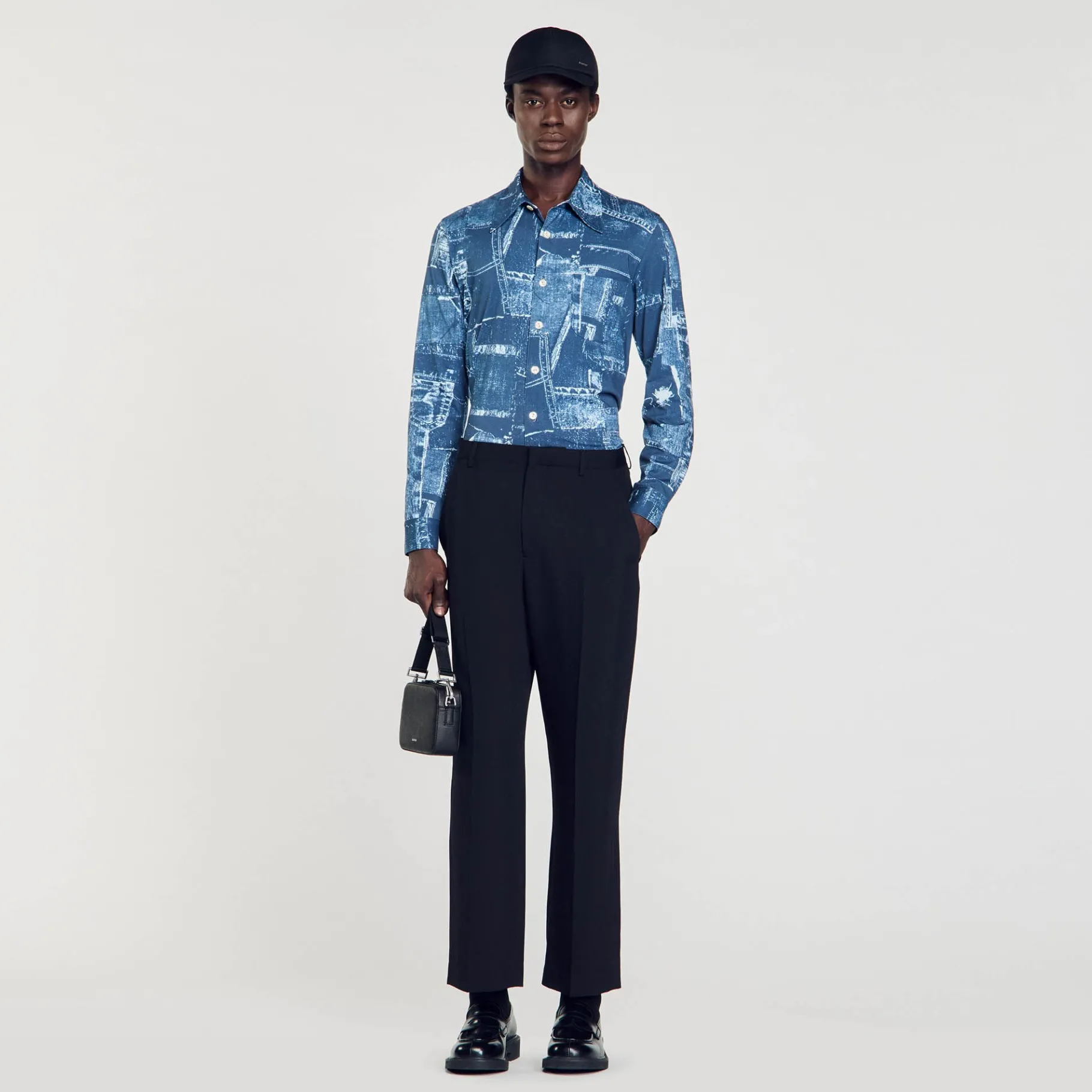 Shop SANDRO Chemise En Coton à Imprimé Patchwork Bleu