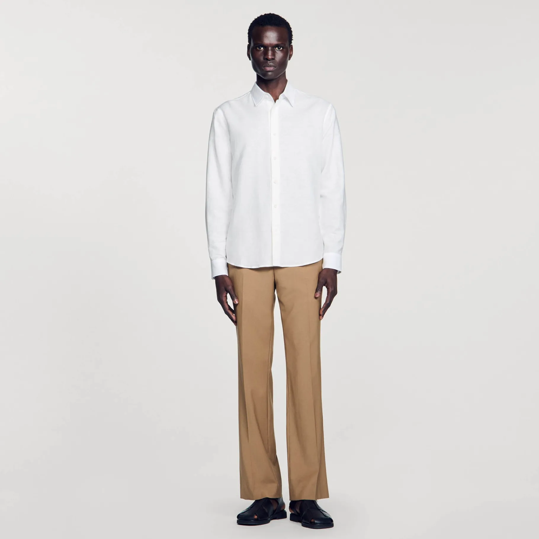 Online SANDRO Chemise En Coton Et Lin blanc