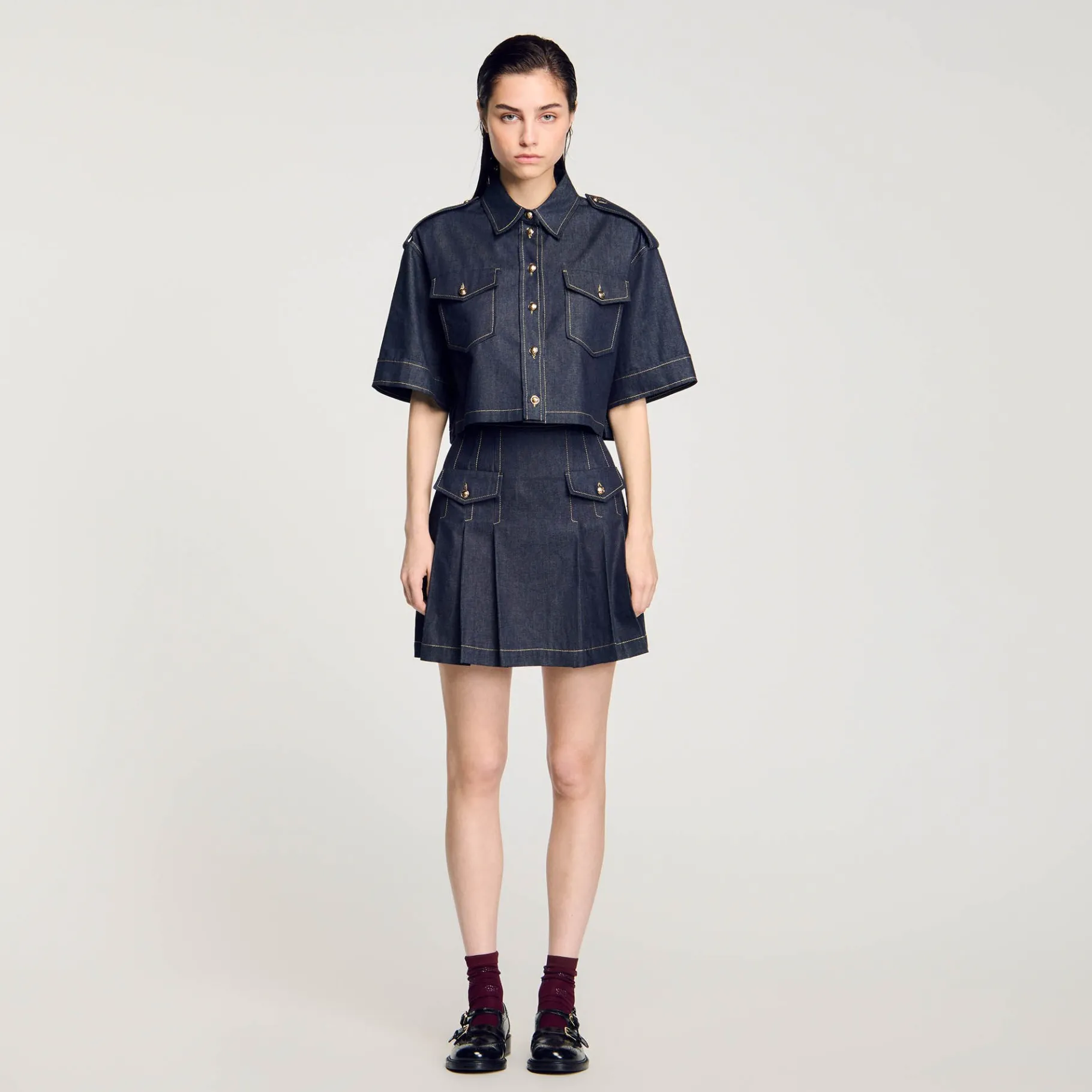 New SANDRO Chemise En Jean Bleu brut