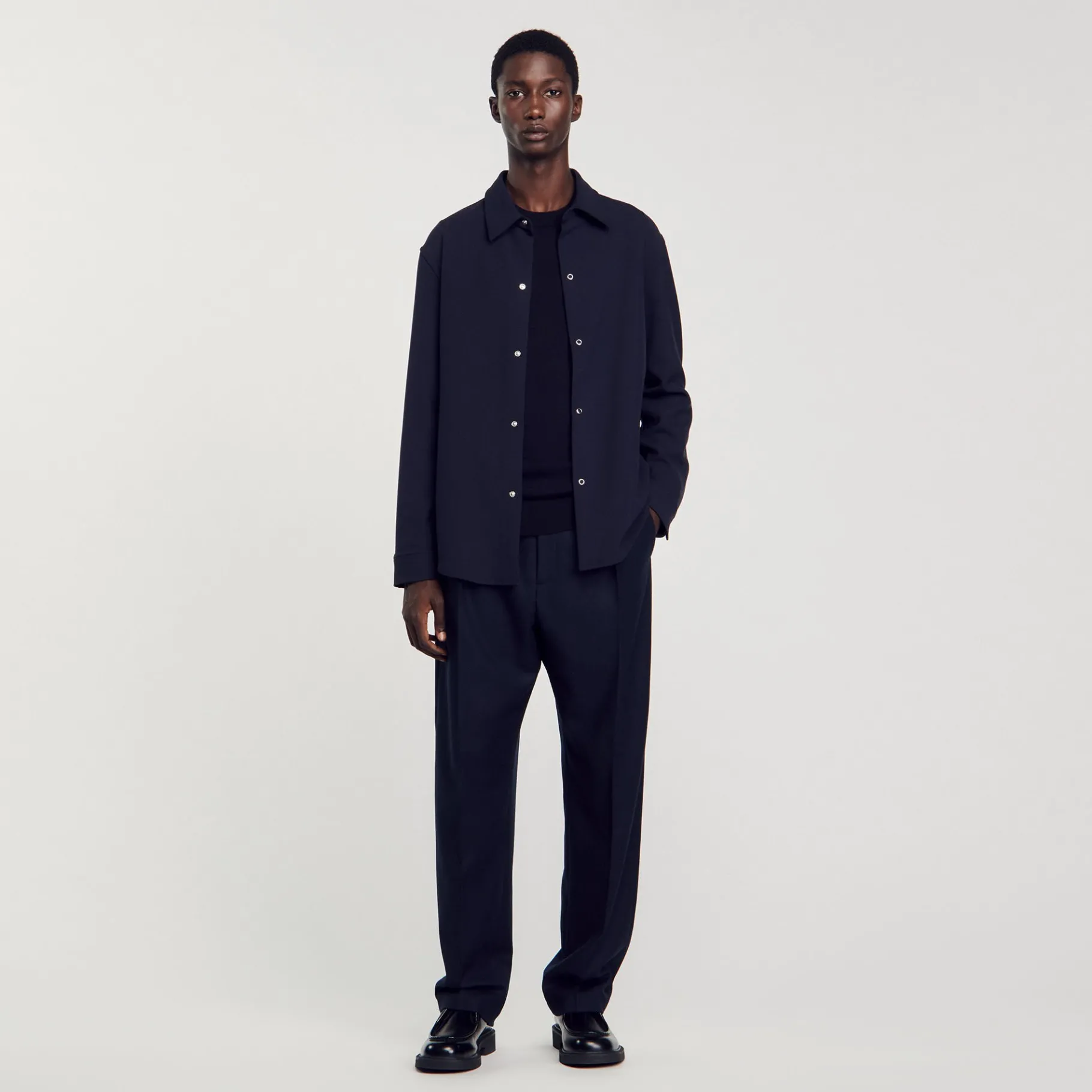 Sale SANDRO Chemise En Jersey à Manches Longues Marine