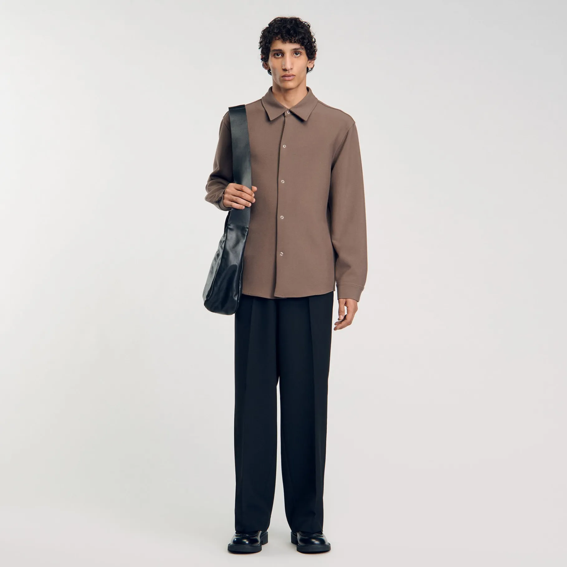 Clearance SANDRO Chemise En Jersey à Manches Longues Taupe