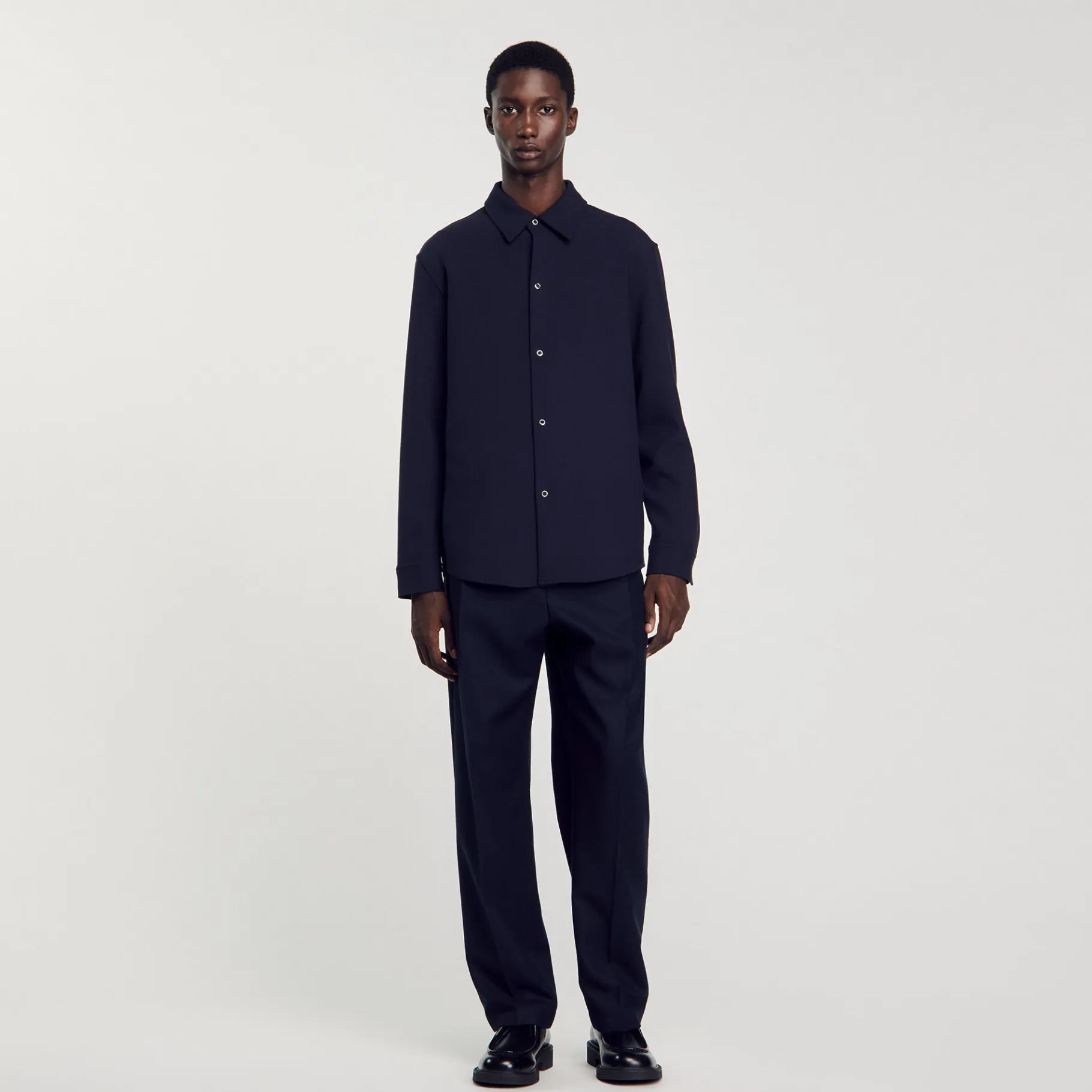 Sale SANDRO Chemise En Jersey à Manches Longues Marine
