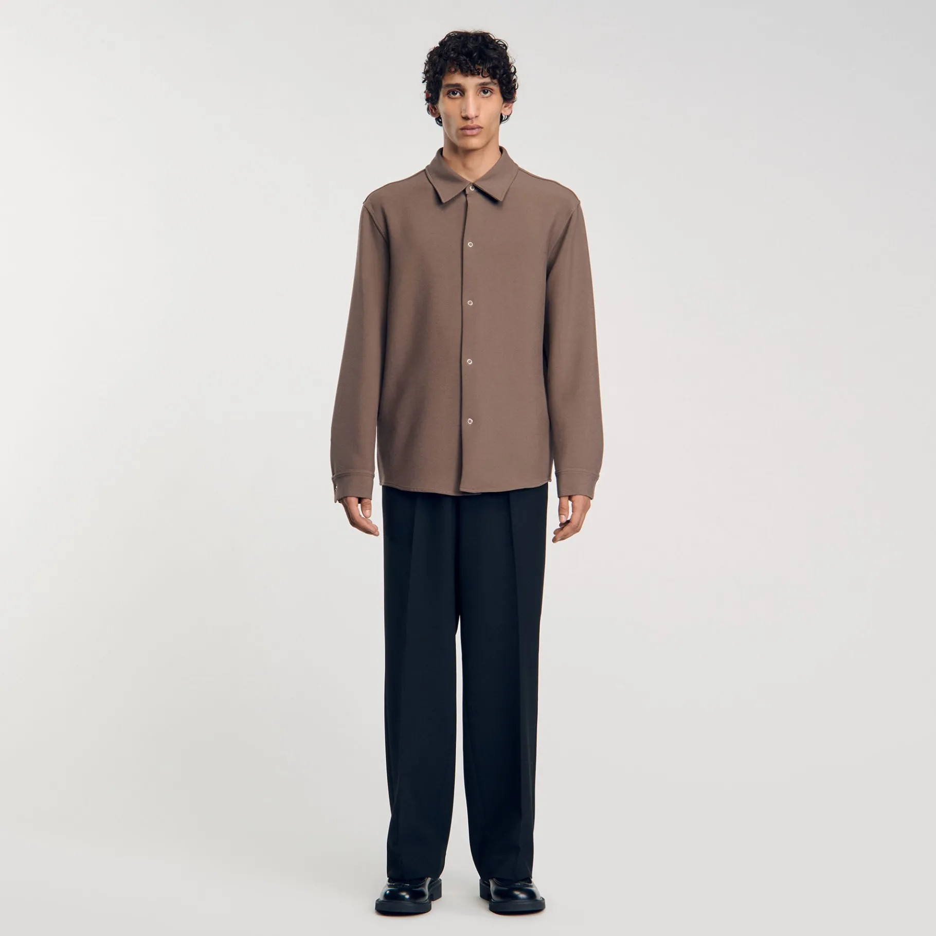 Clearance SANDRO Chemise En Jersey à Manches Longues Taupe