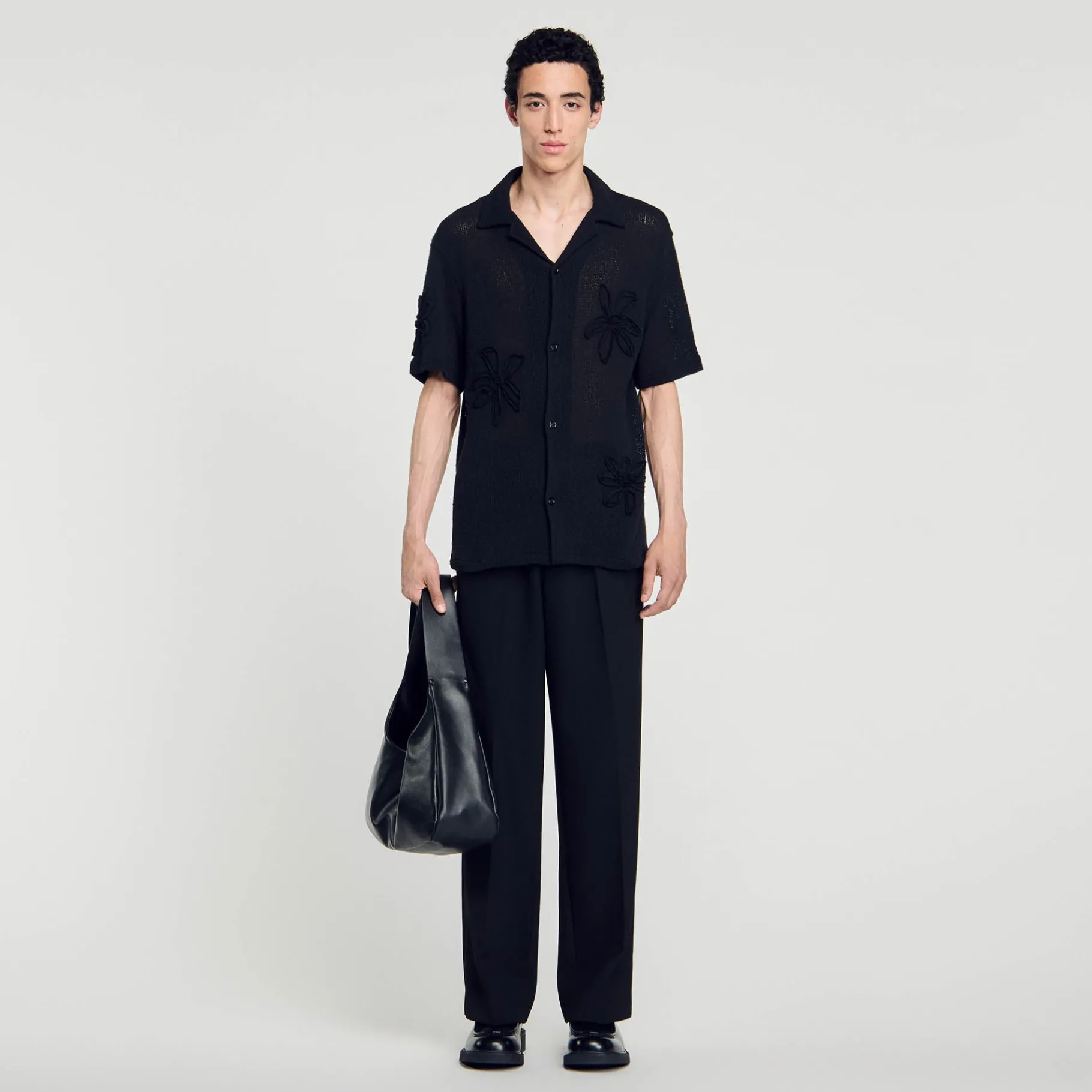 Outlet SANDRO Chemise En Maille à Fleurs Noir