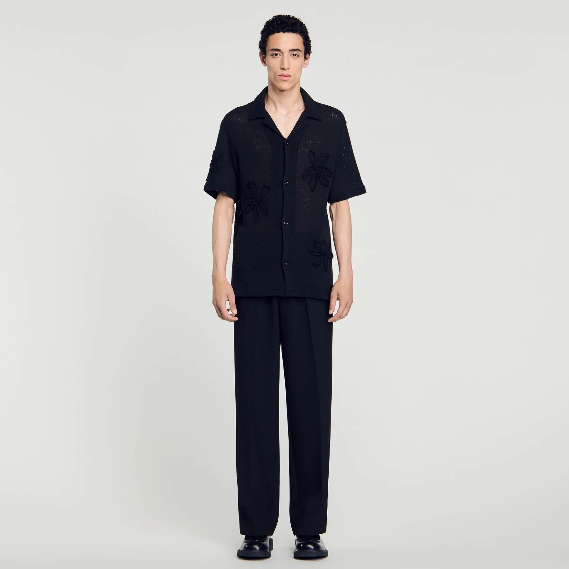 Outlet SANDRO Chemise En Maille à Fleurs Noir