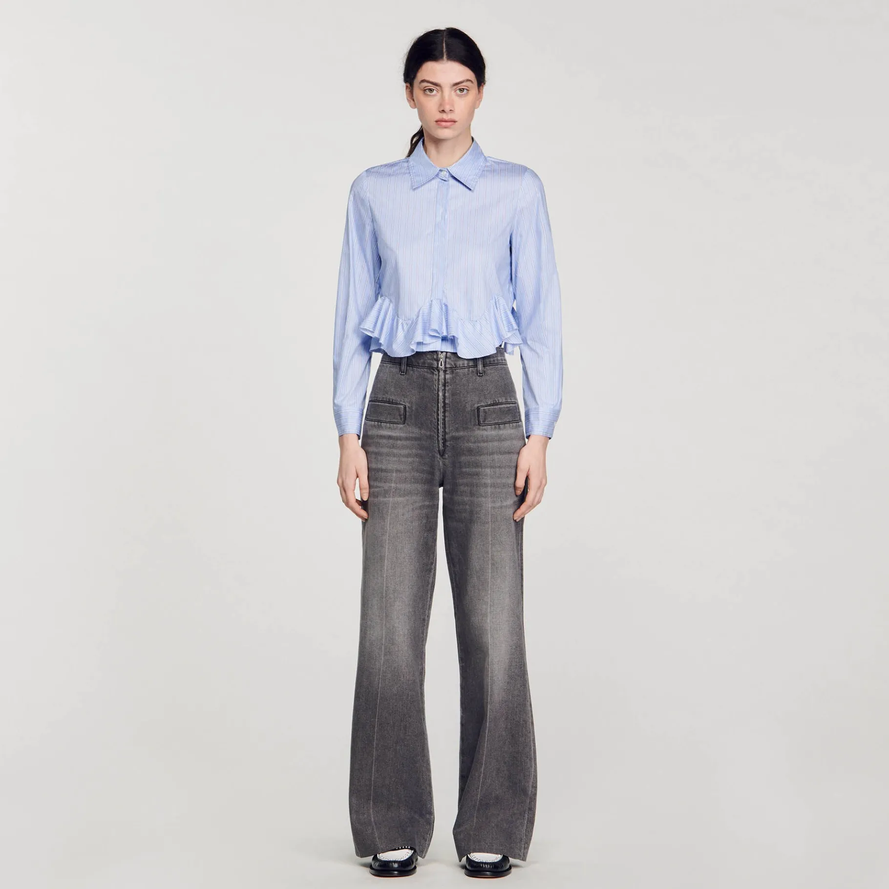 Flash Sale SANDRO Chemise En Popeline Rayée Bleu Ciel