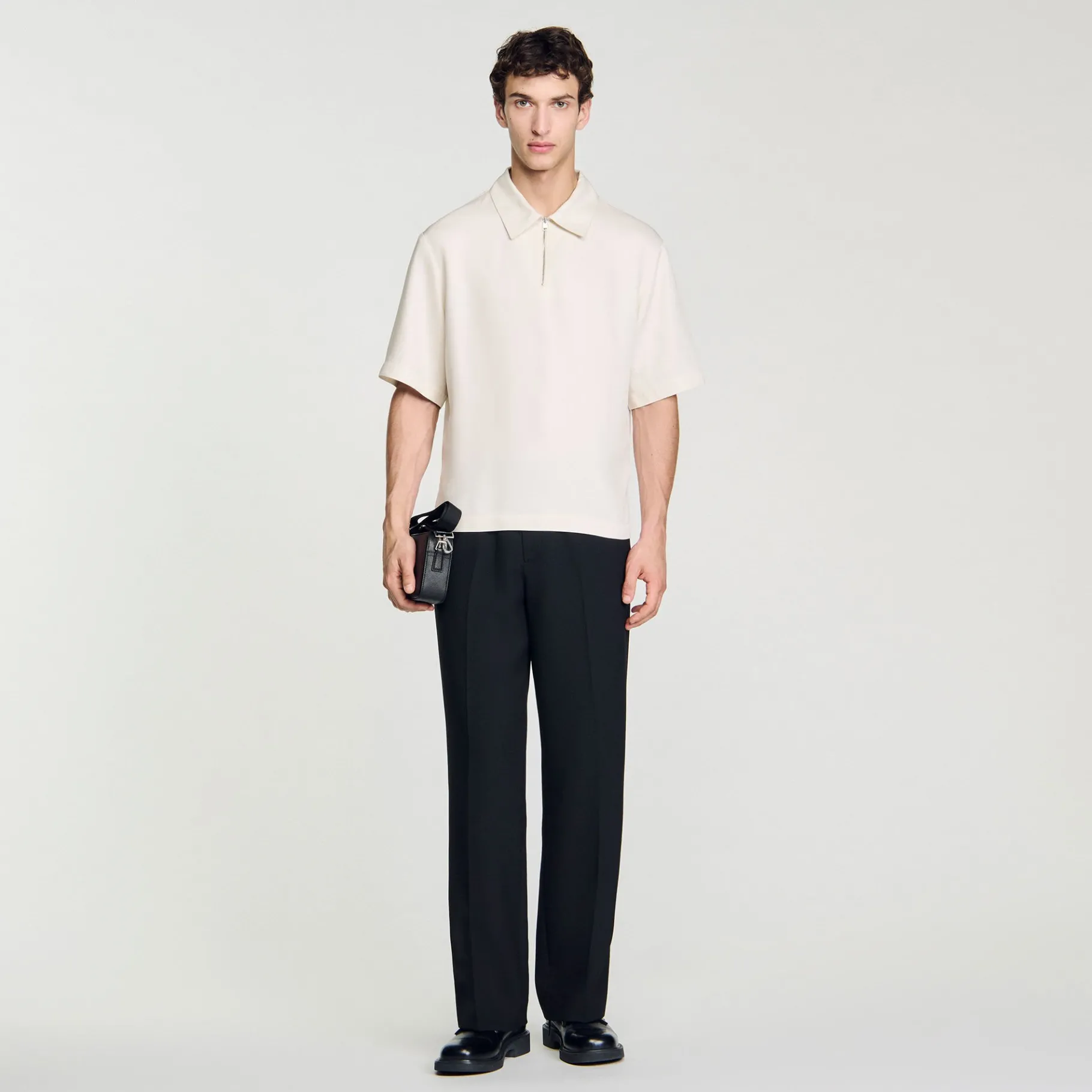 Clearance SANDRO Chemise Fluide à Col Zippé Ecru