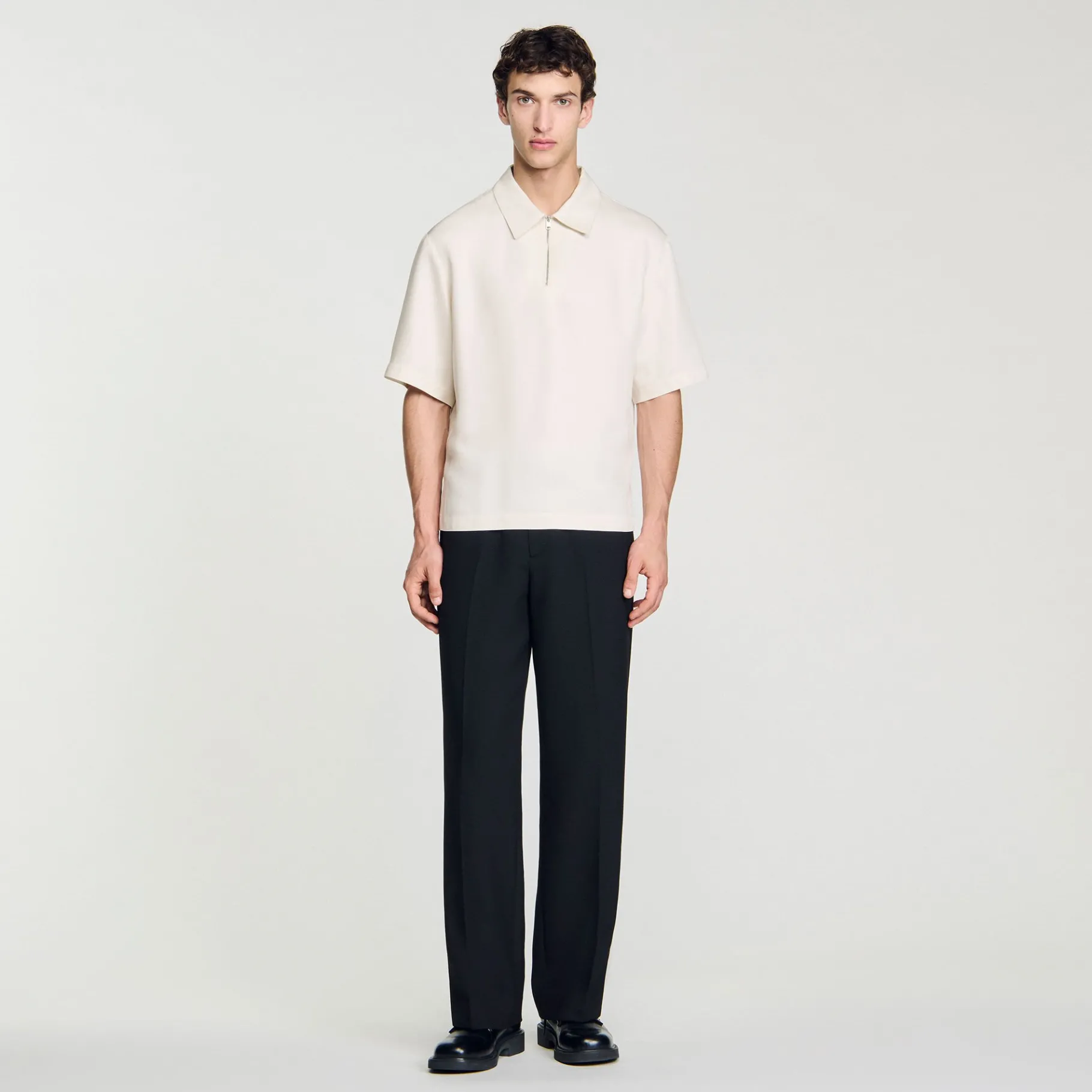Clearance SANDRO Chemise Fluide à Col Zippé Ecru