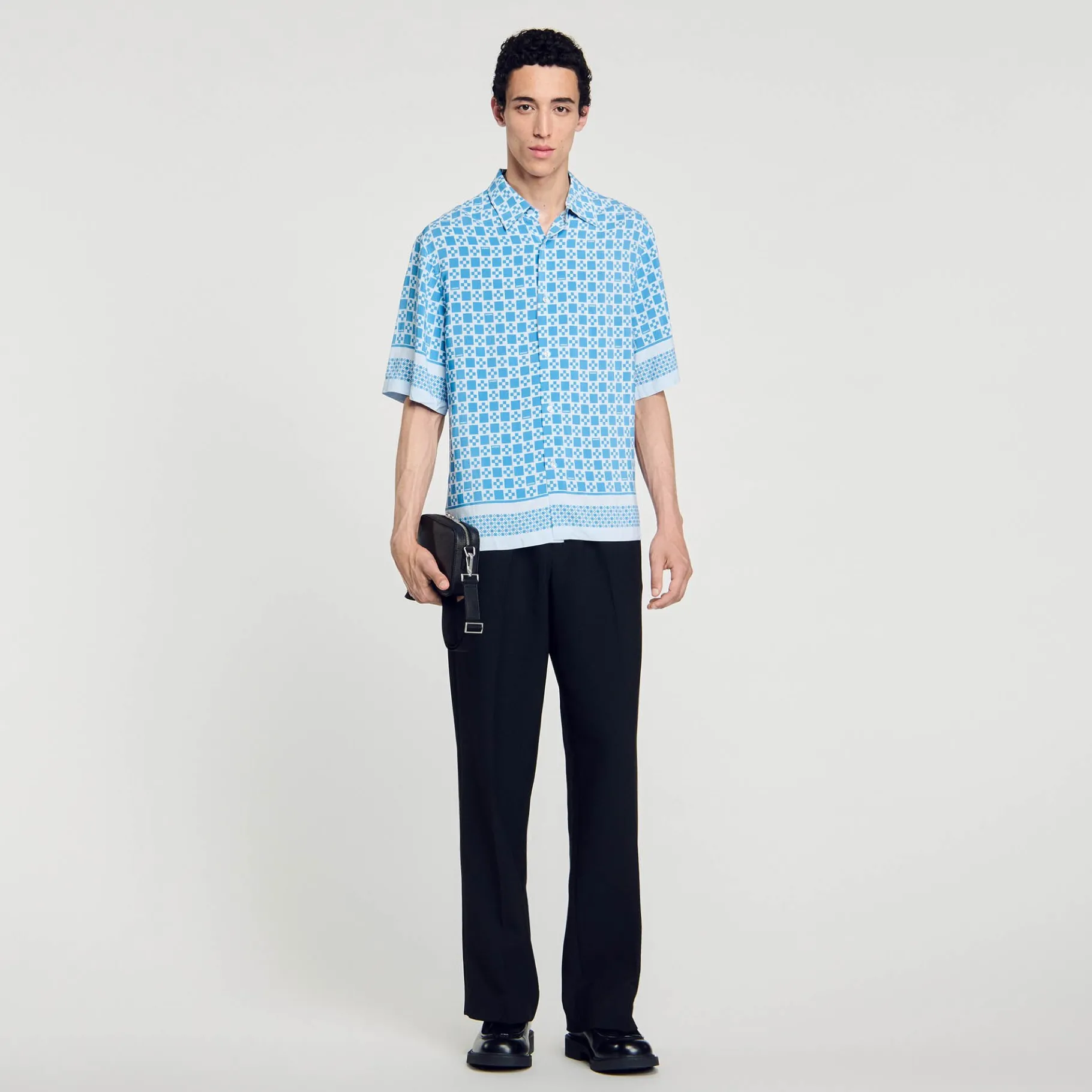 Store SANDRO Chemise Fluide Square Cross Bleu Ciel