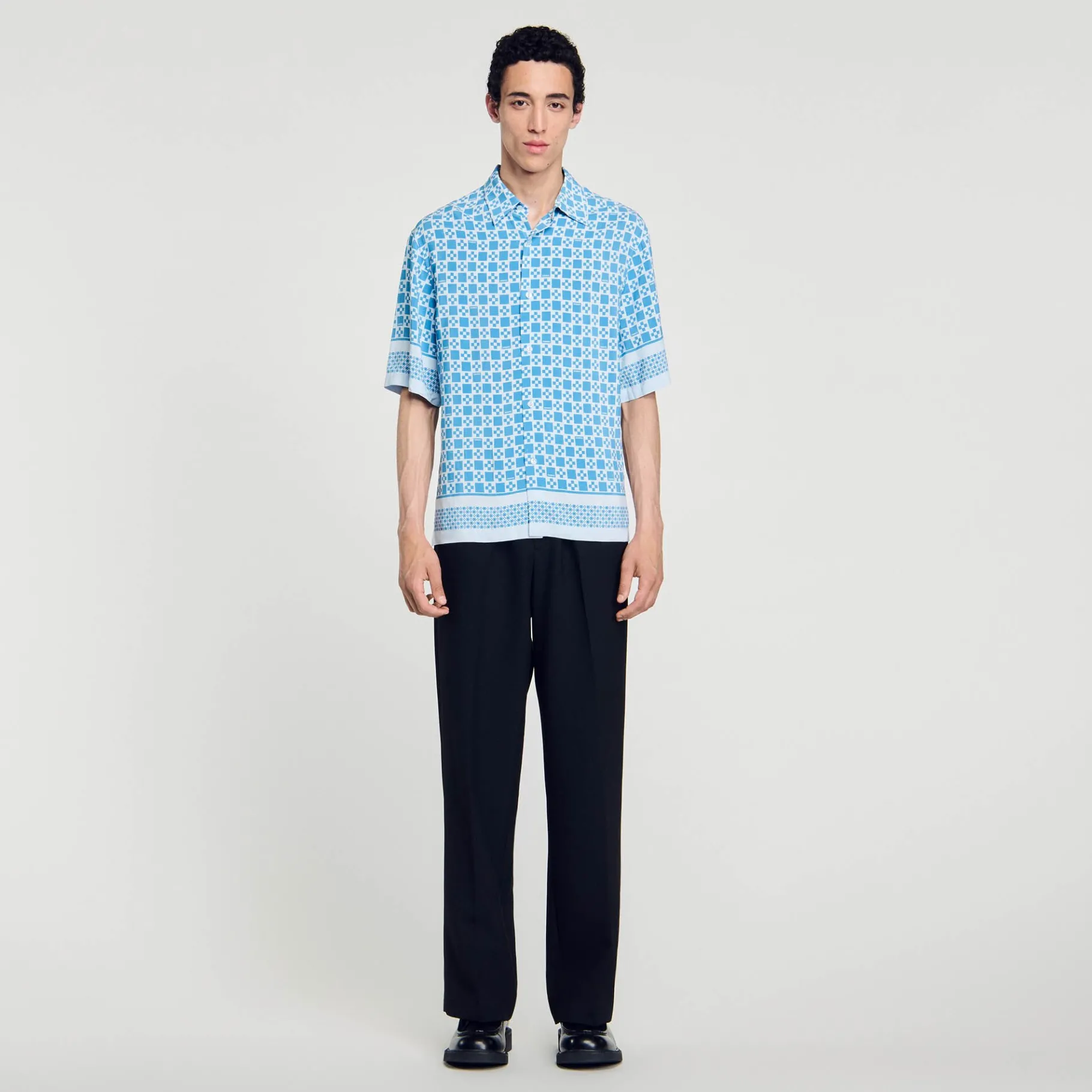 Store SANDRO Chemise Fluide Square Cross Bleu Ciel