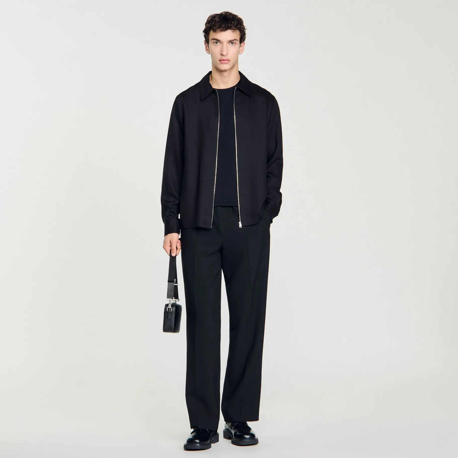Sale SANDRO Chemise Fluide Zippée Noir