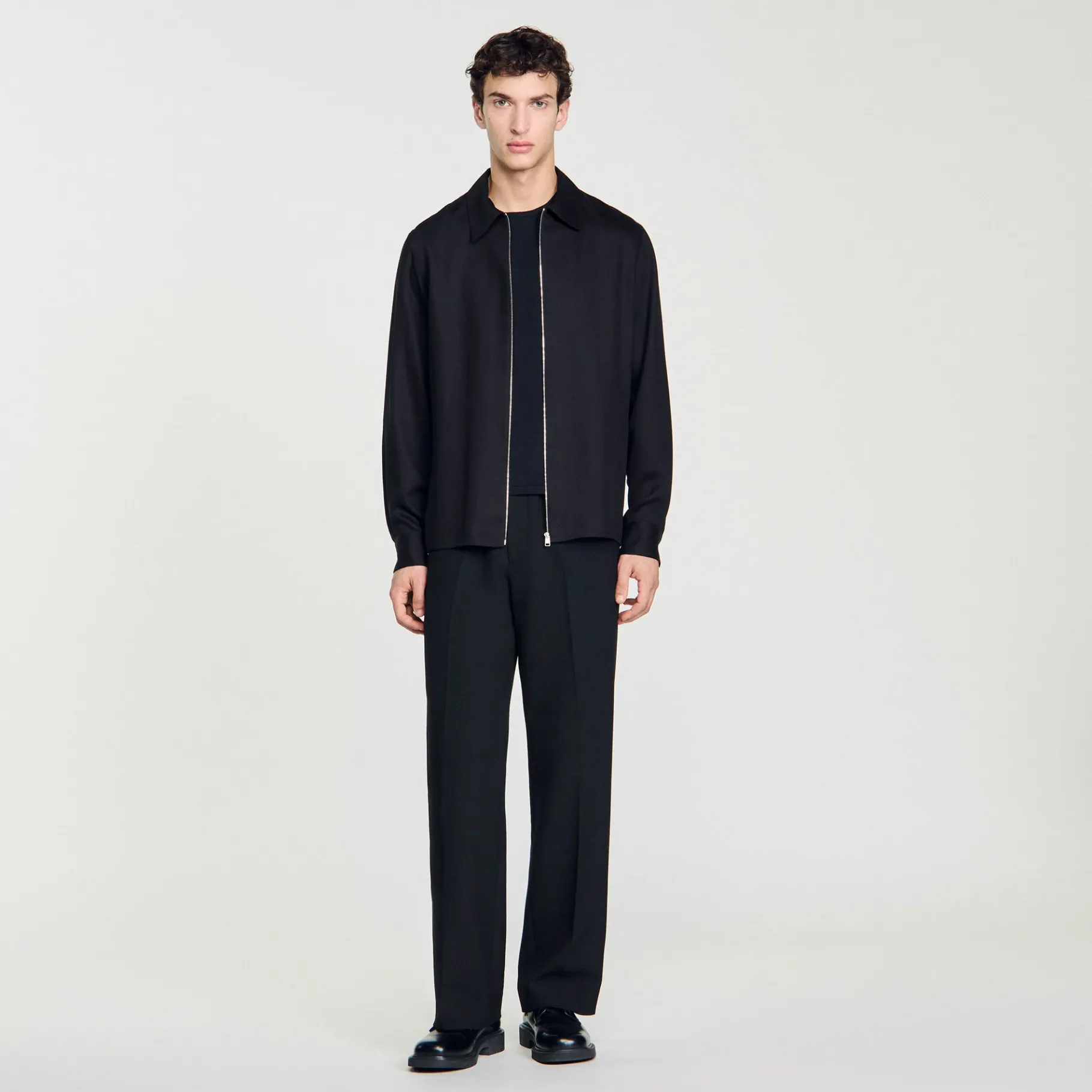 Sale SANDRO Chemise Fluide Zippée Noir