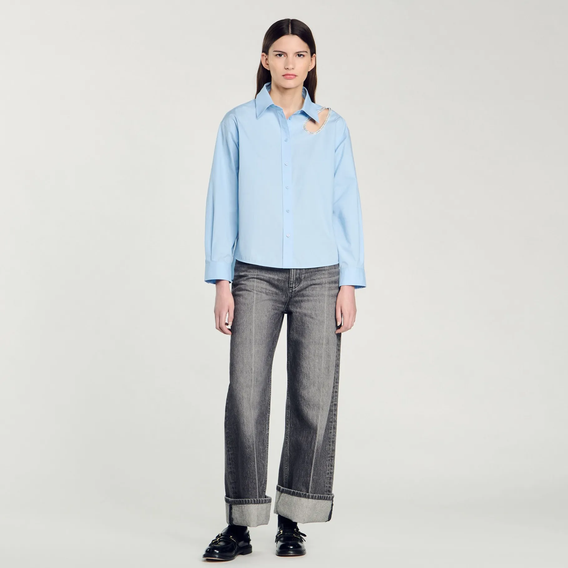 New SANDRO Chemise Goutte Strass Bleu Ciel