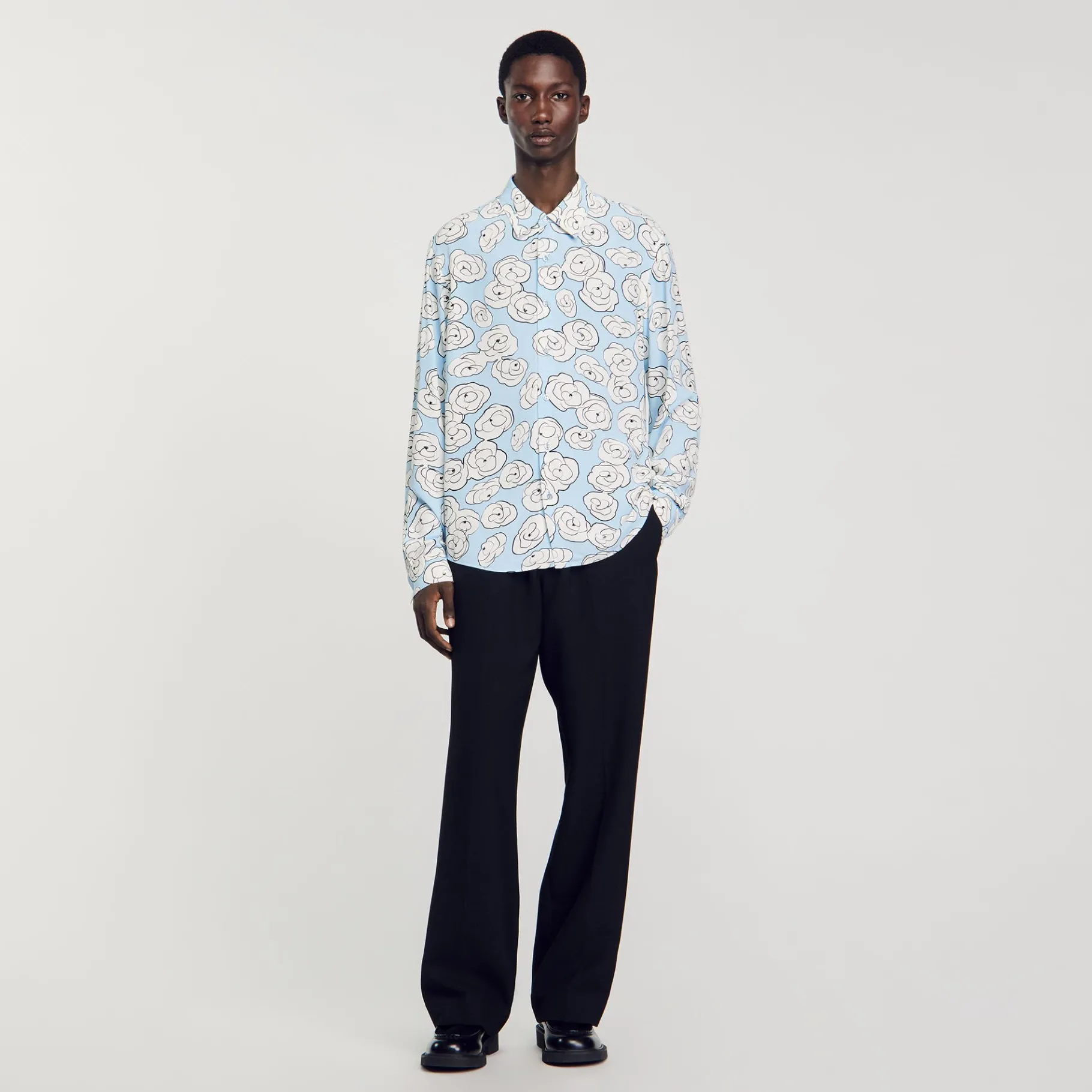 Cheap SANDRO Chemise Imprimé Camélias Bleu Ciel