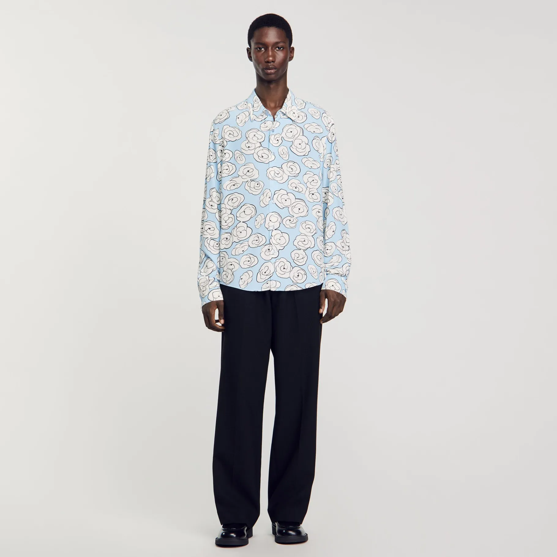 Cheap SANDRO Chemise Imprimé Camélias Bleu Ciel