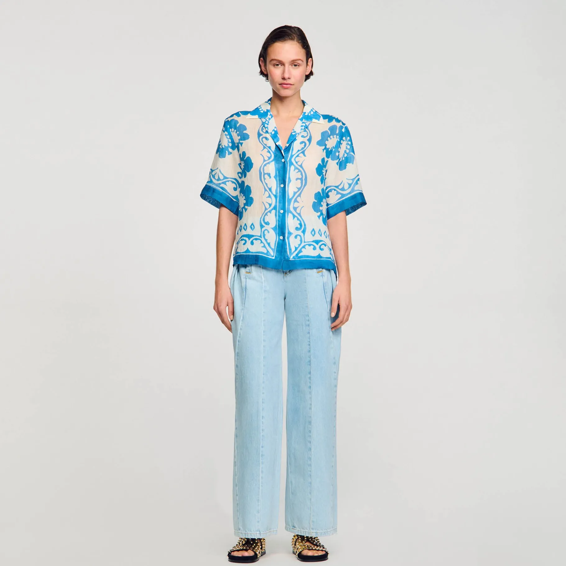 Flash Sale SANDRO Chemise Imprimée Bleu / Blanc