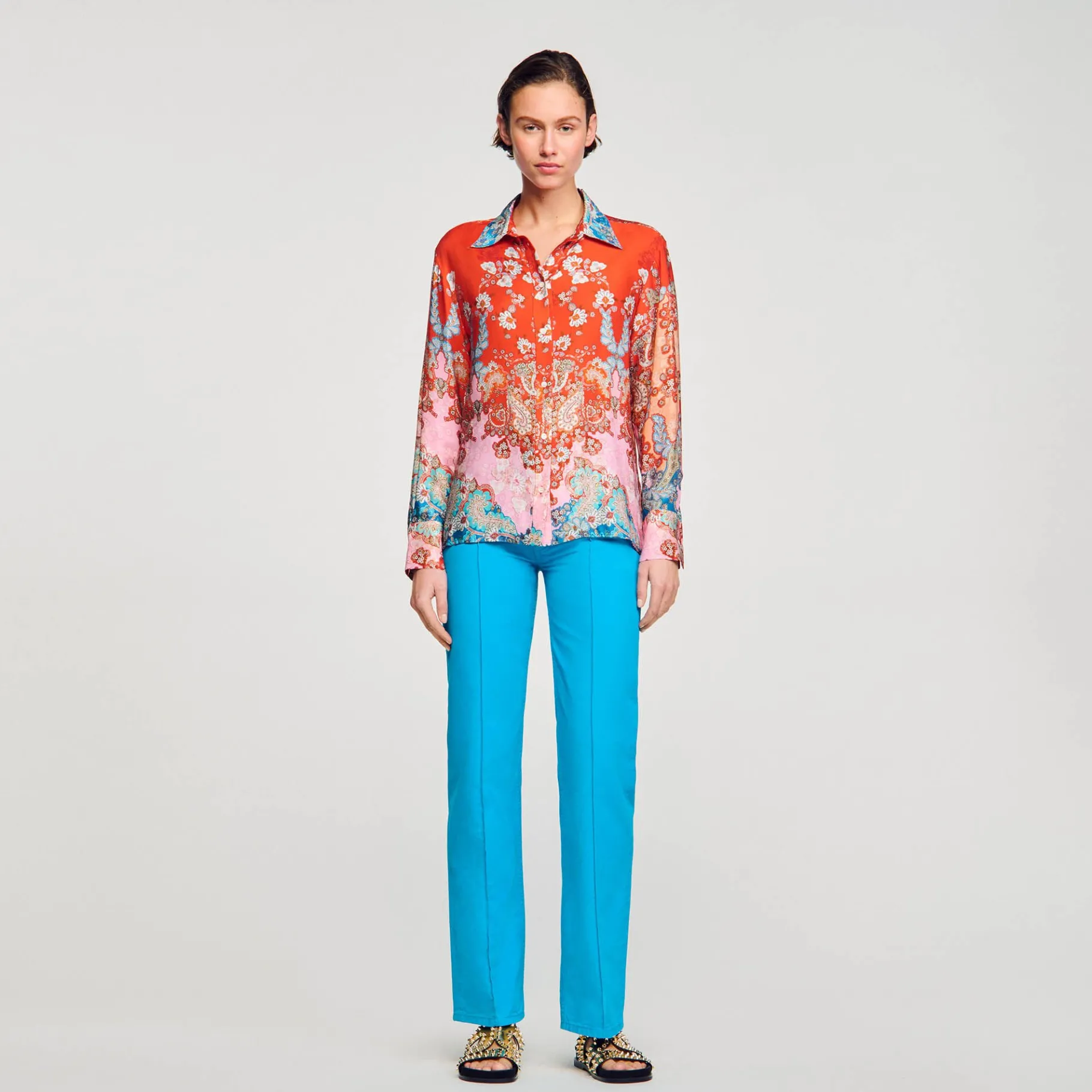 Store SANDRO Chemise Imprimée Rouge / Bleu
