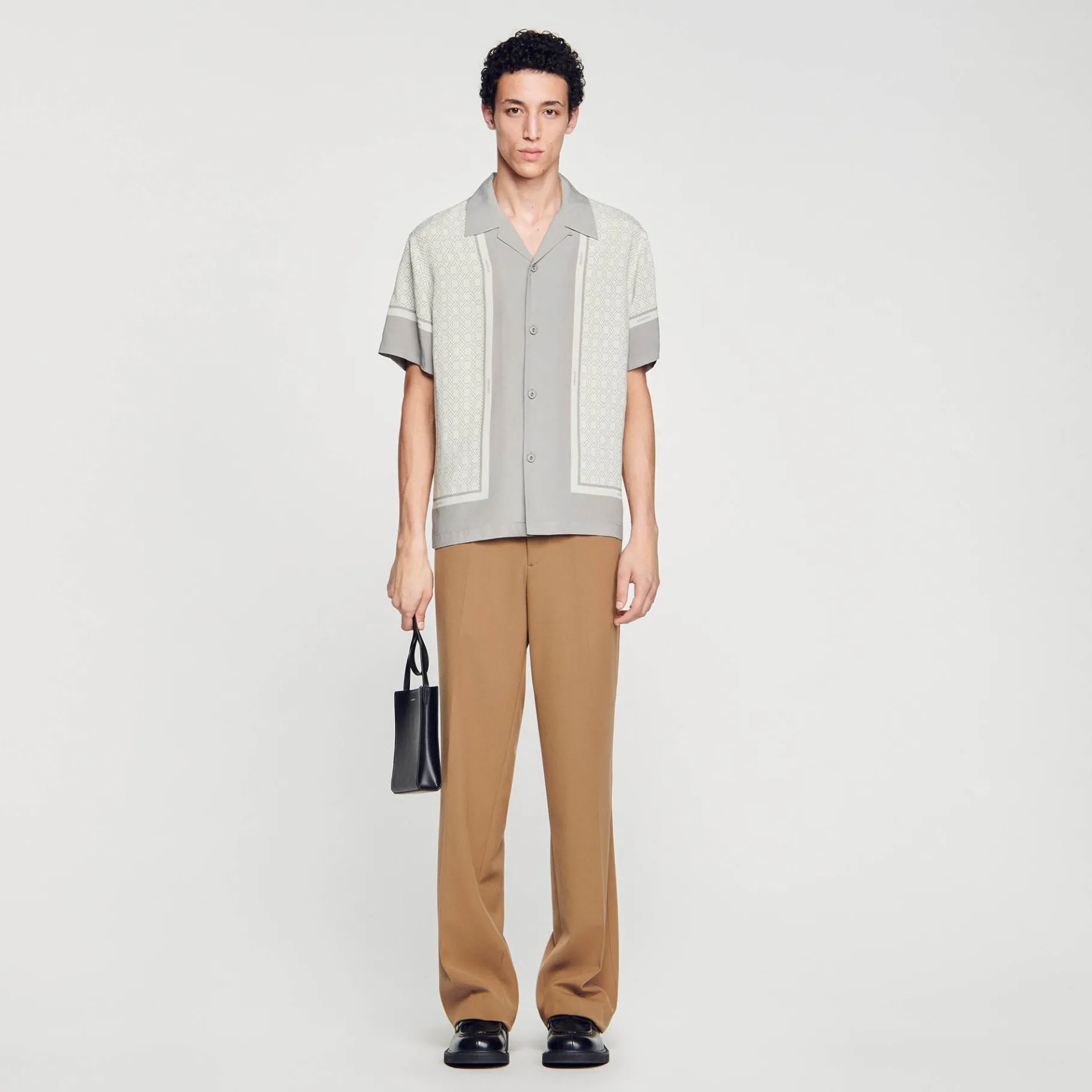 Fashion SANDRO Chemise Imprimée à Manches Courtes Ecru