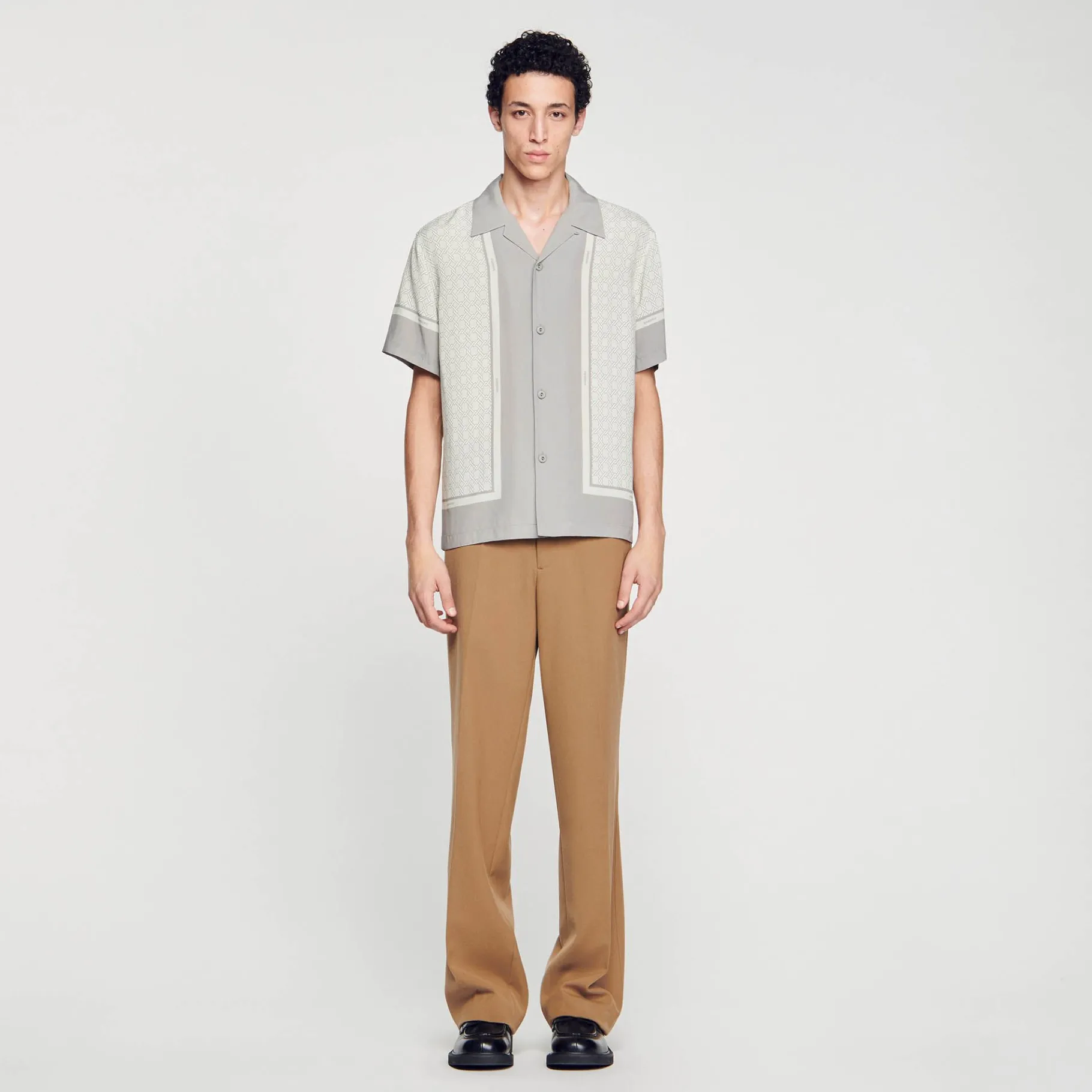 Fashion SANDRO Chemise Imprimée à Manches Courtes Ecru
