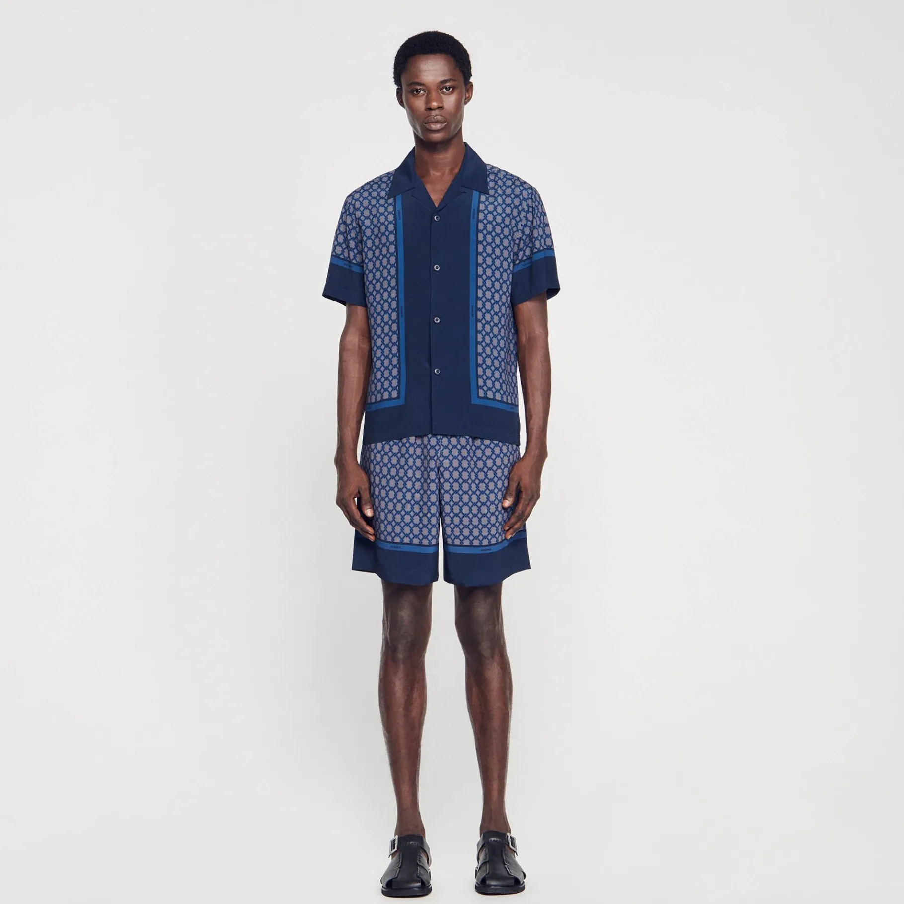 Best Sale SANDRO Chemise Imprimée à Manches Courtes Marine