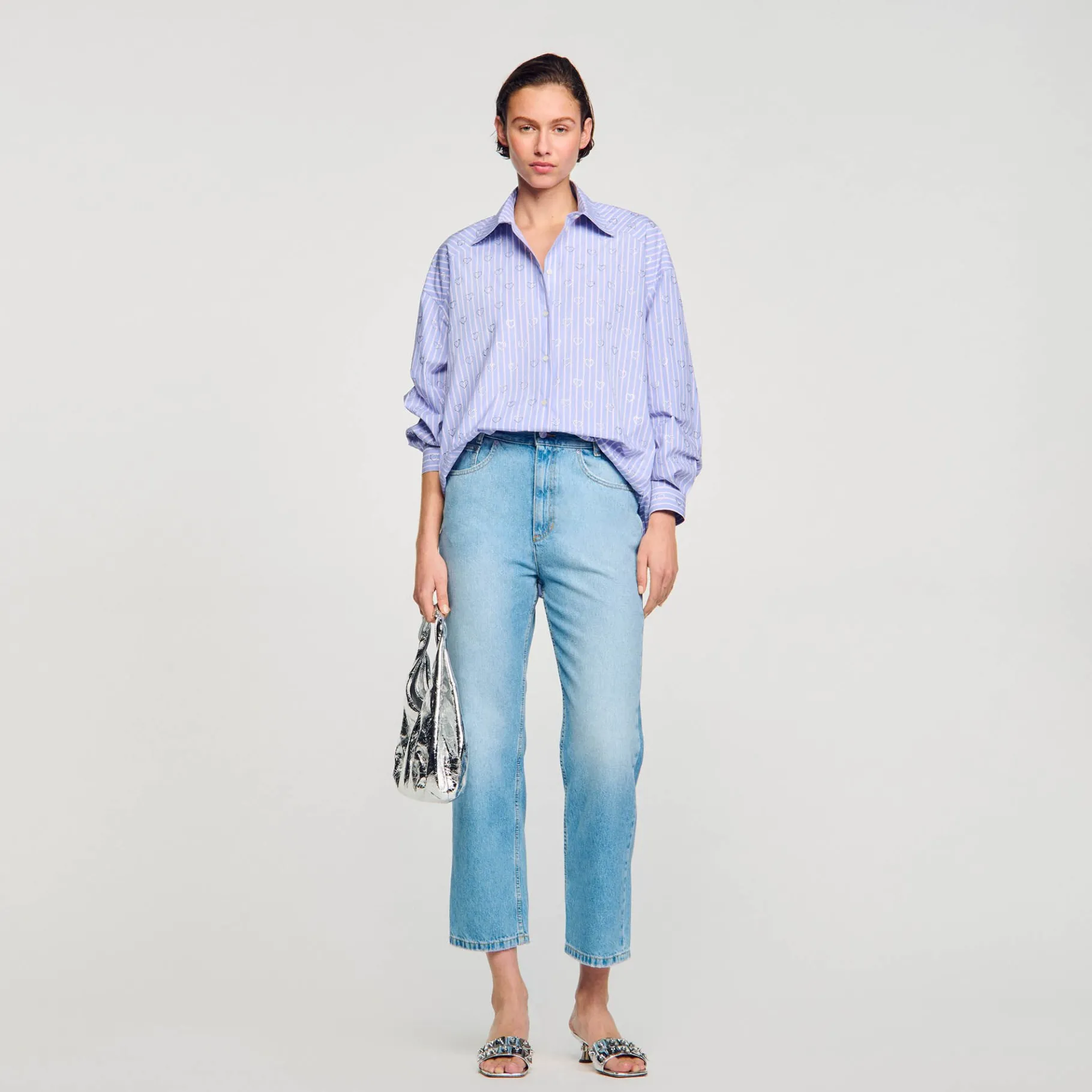 Sale SANDRO Chemise Ornée De Cœurs En Strass Bleu Ciel