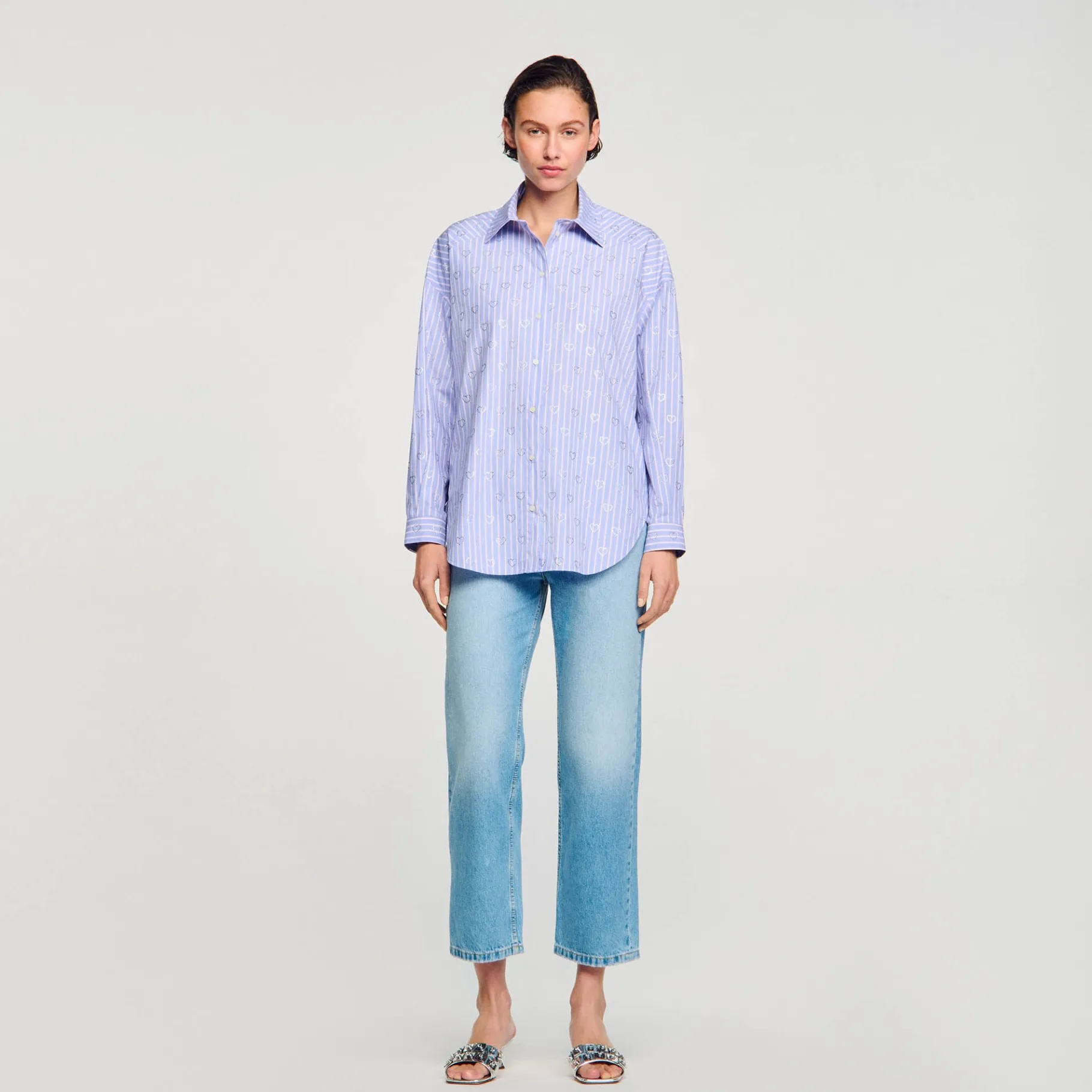 Sale SANDRO Chemise Ornée De Cœurs En Strass Bleu Ciel