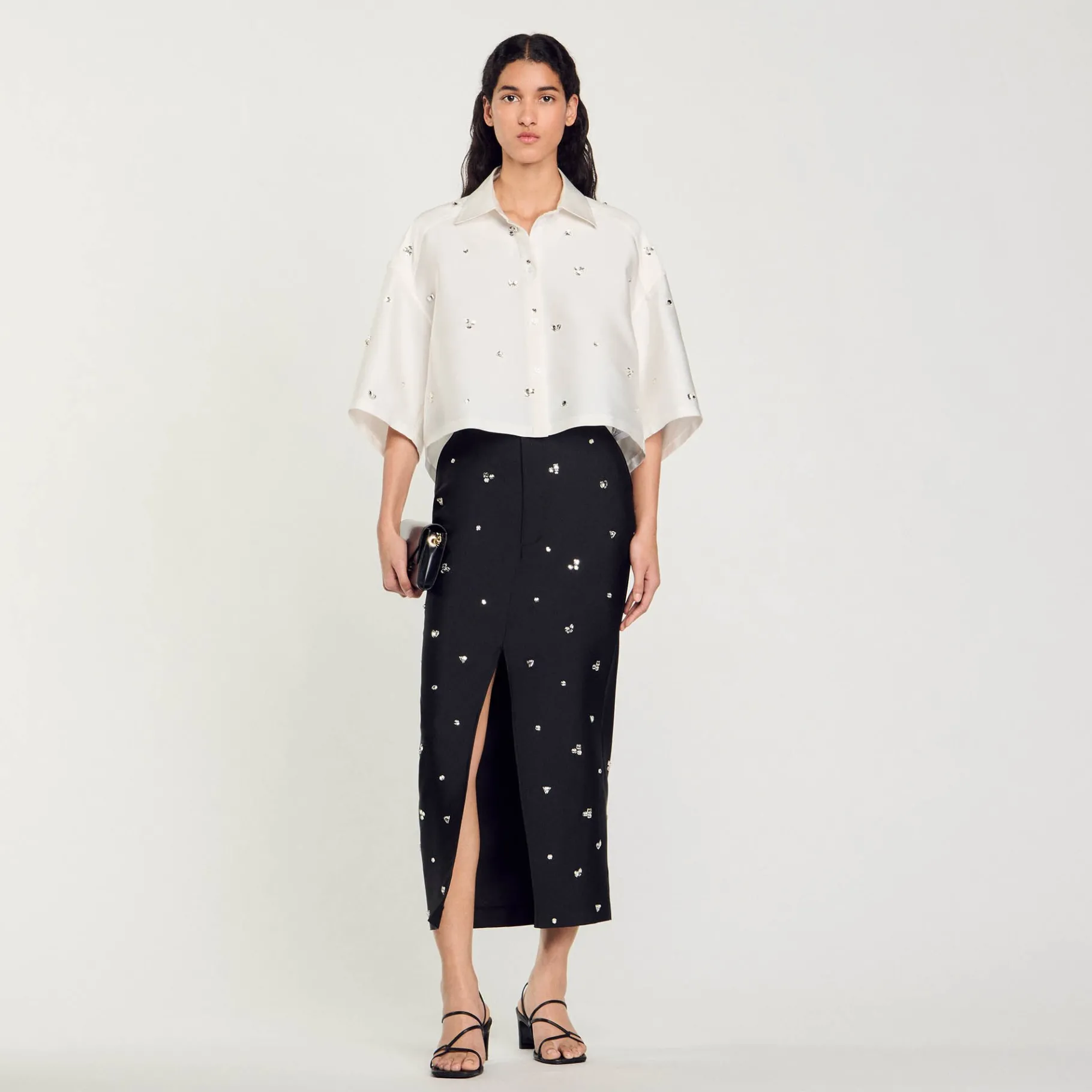 Store SANDRO Chemise Ornée De Strass blanc