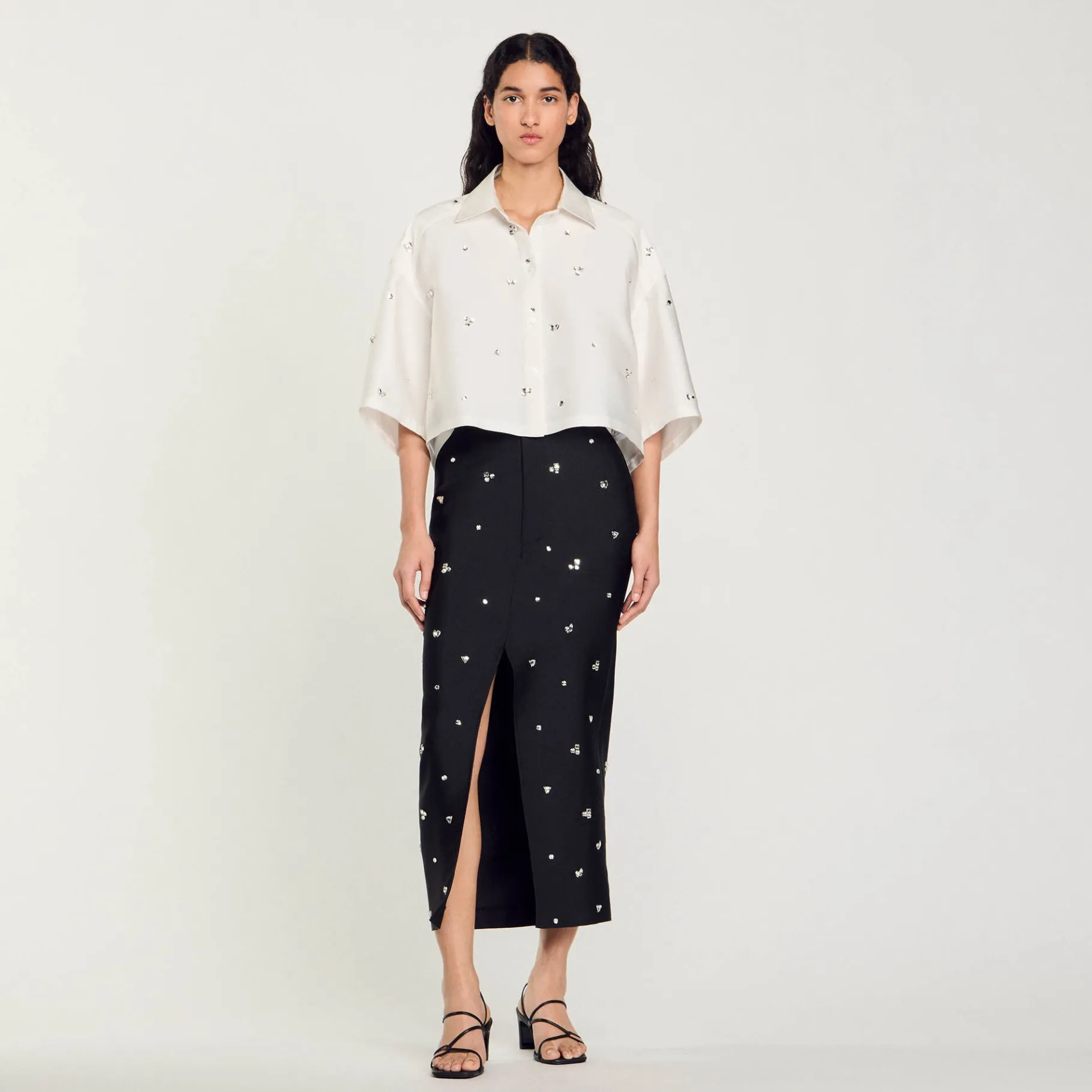 Store SANDRO Chemise Ornée De Strass blanc