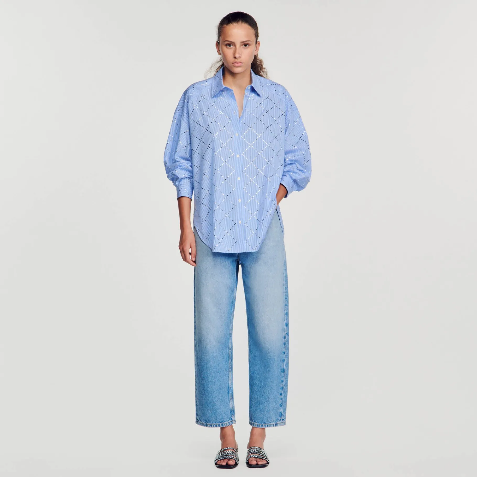 Flash Sale SANDRO Chemise Oversize à Strass Bleu Ciel