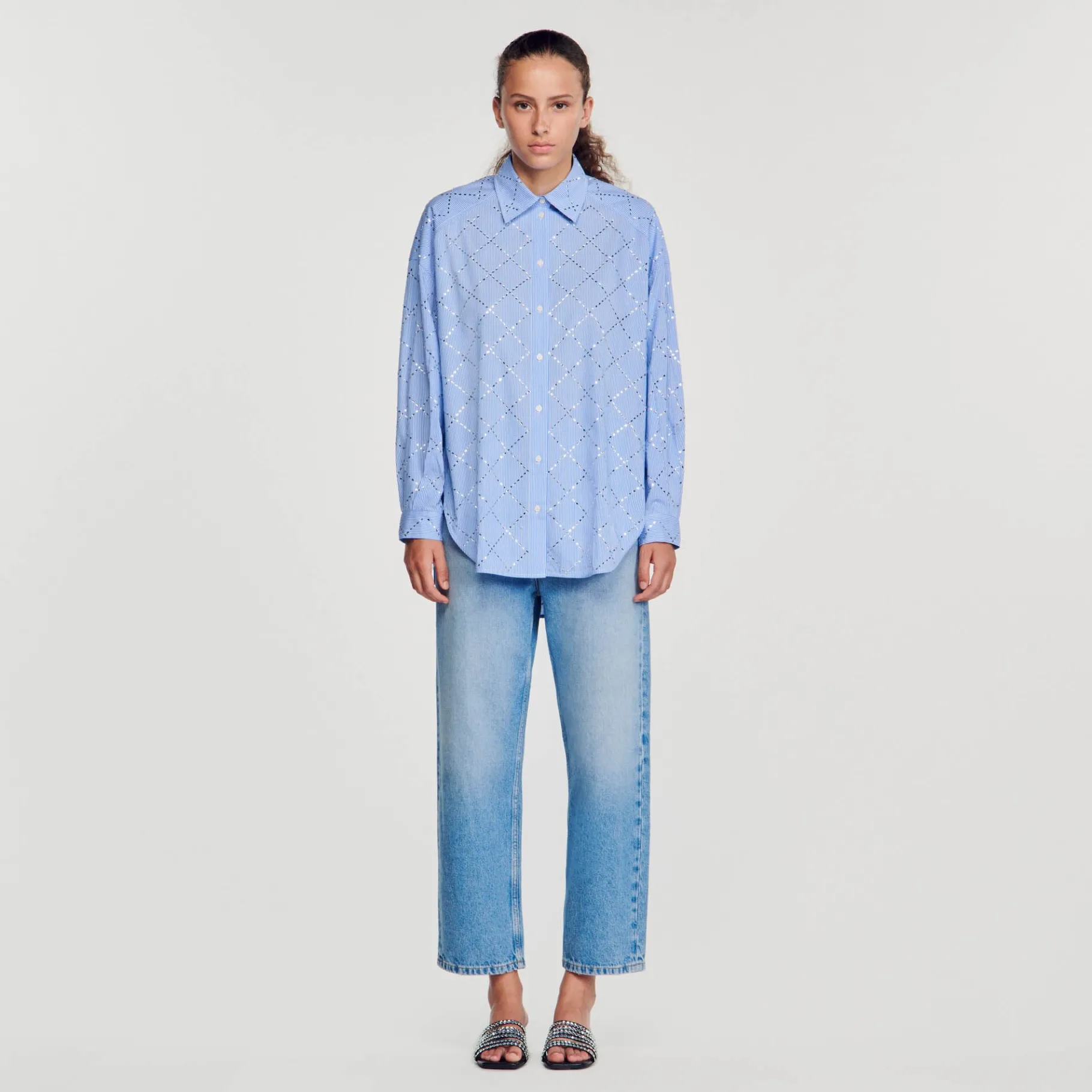 Flash Sale SANDRO Chemise Oversize à Strass Bleu Ciel