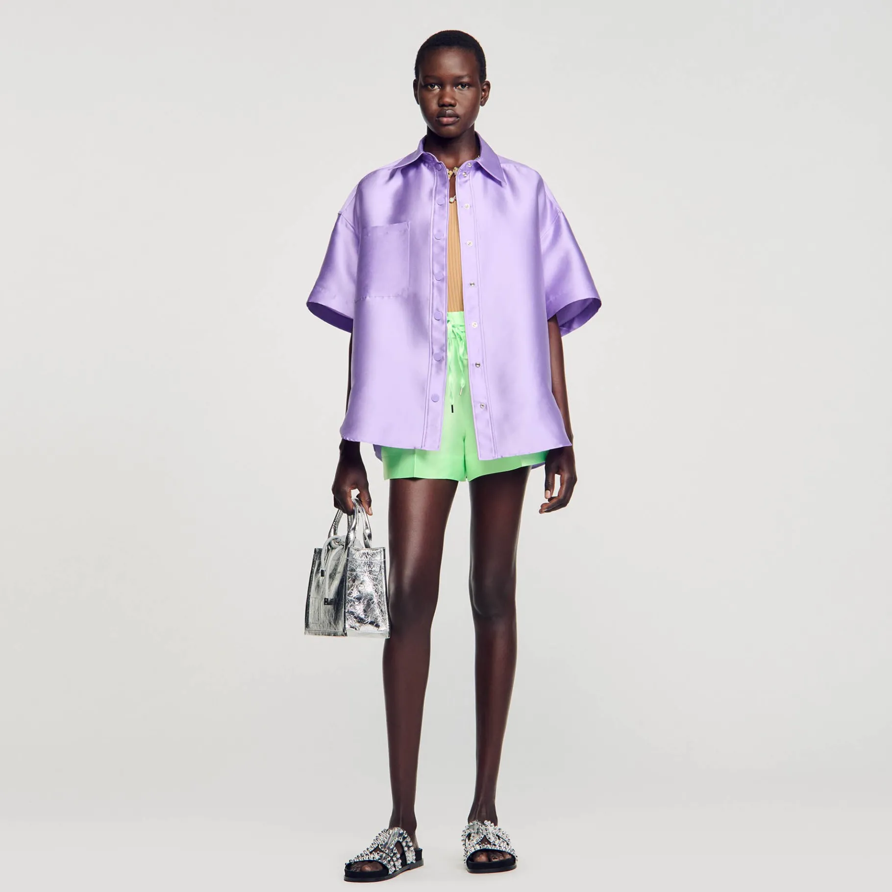 Shop SANDRO Chemise Oversized Satinée Violet
