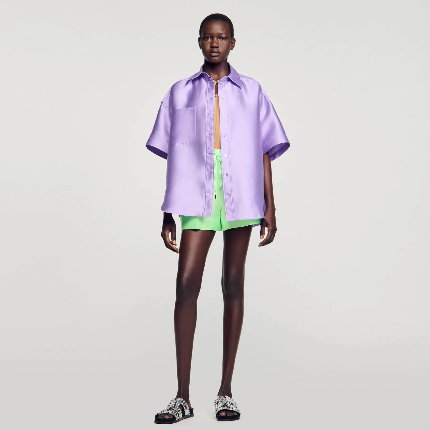 Shop SANDRO Chemise Oversized Satinée Violet