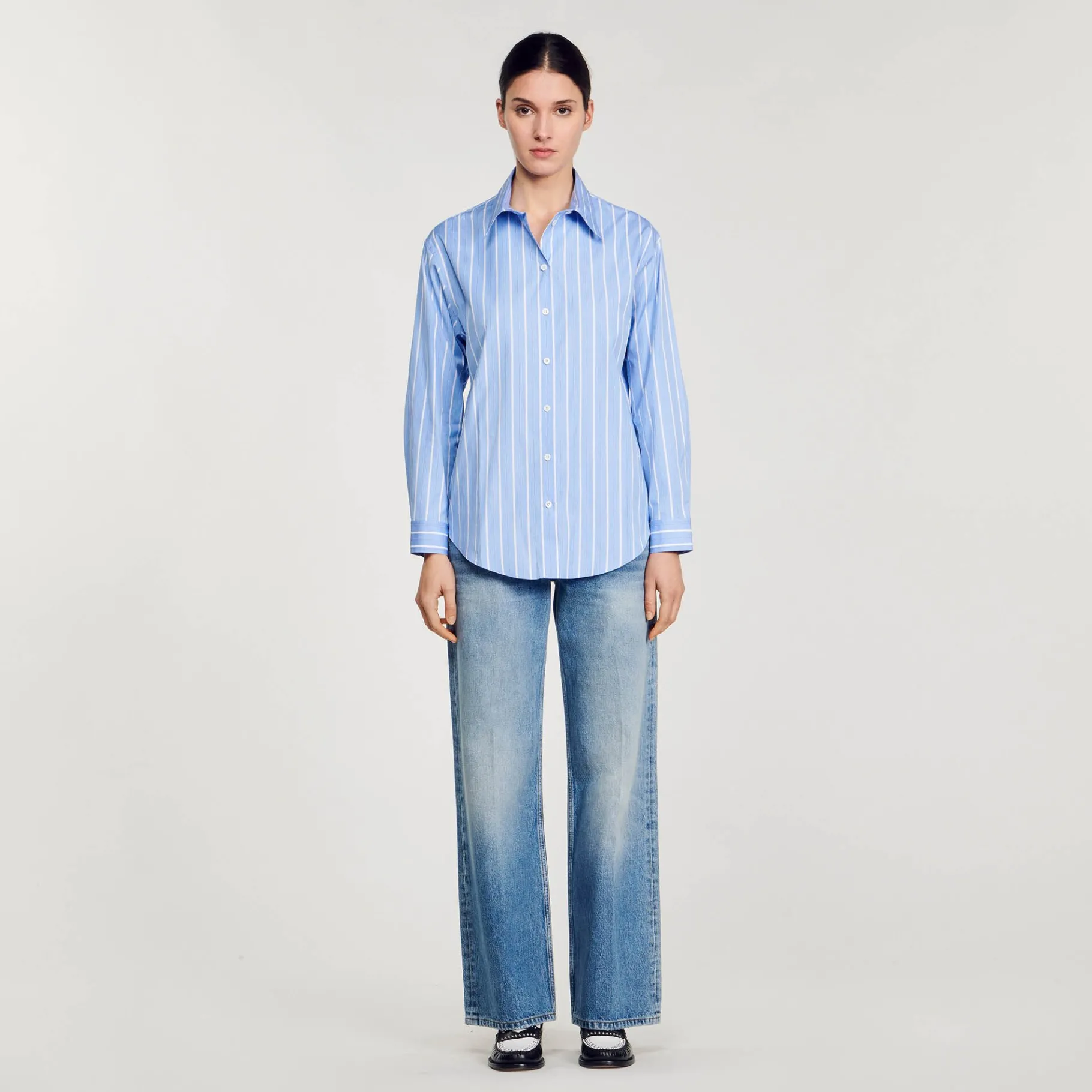 Clearance SANDRO Chemise Rayée à Dos Ouvert En Dentelle Bleu / Blanc