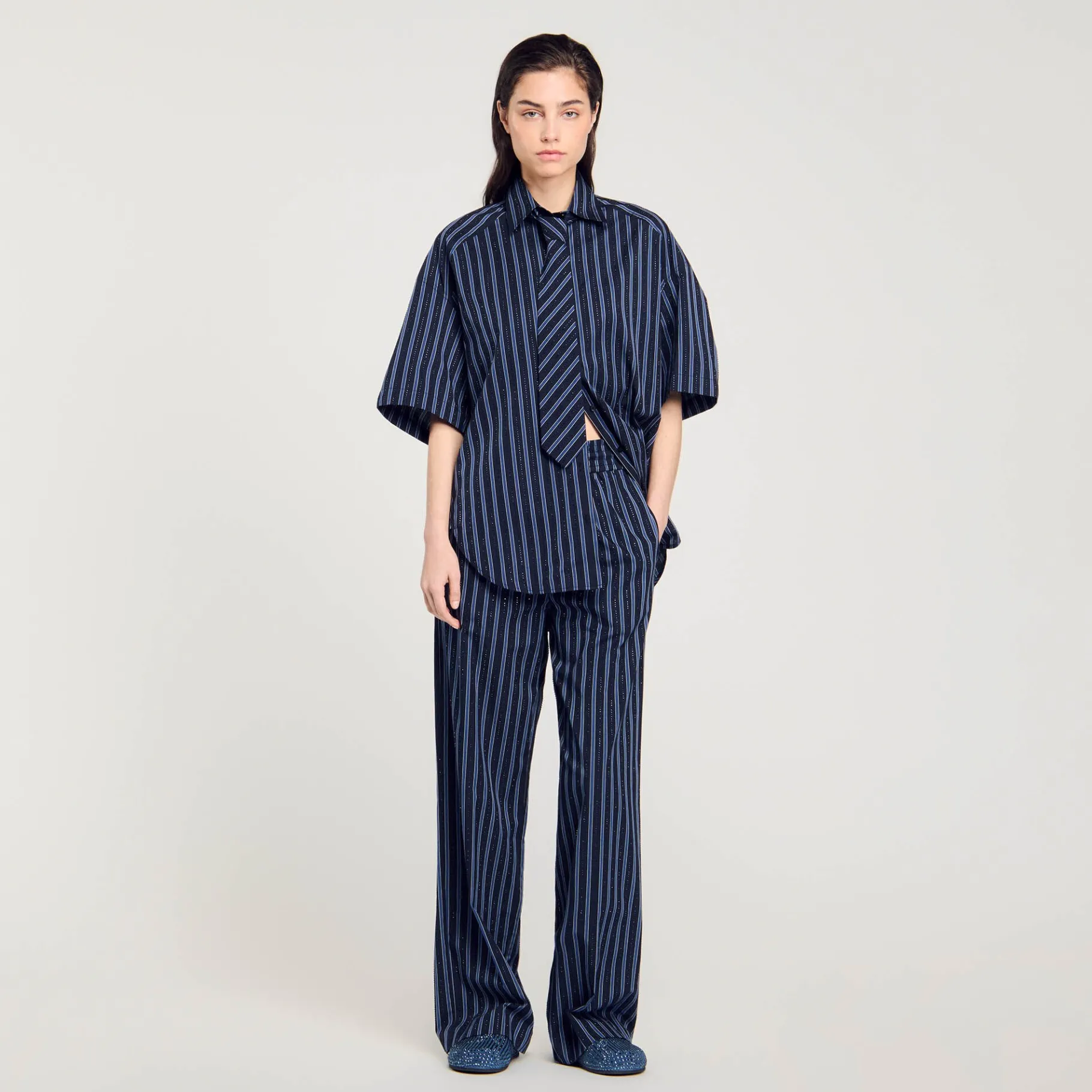 Outlet SANDRO Chemise Strassée à Cravate Bleu