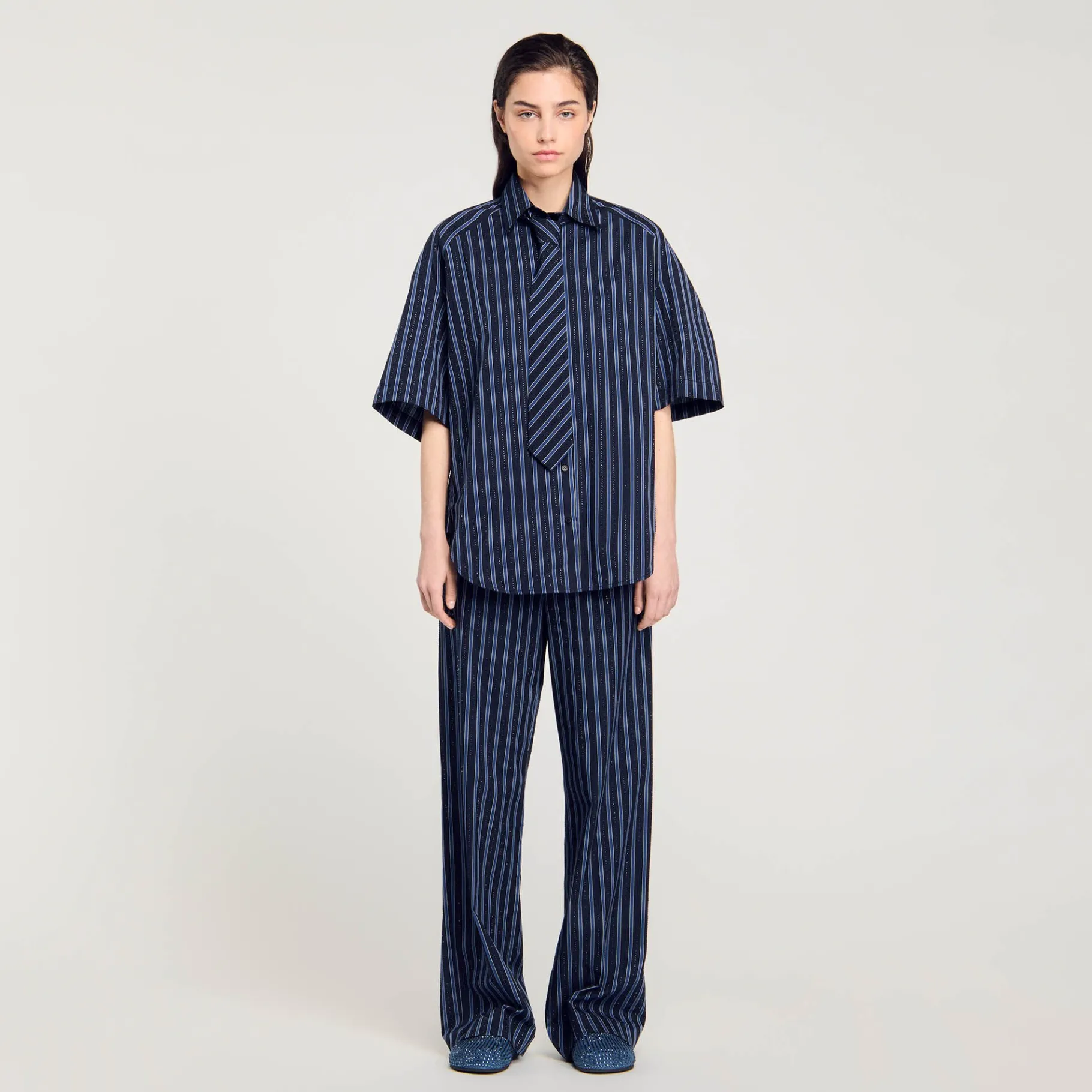 Outlet SANDRO Chemise Strassée à Cravate Bleu