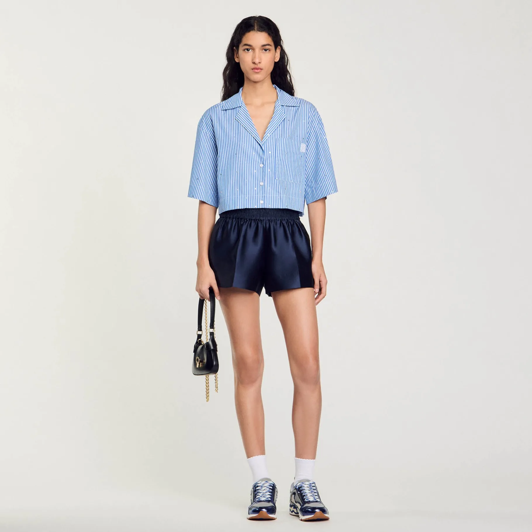 Discount SANDRO Chemise Strassée à Manches Courtes Bleu