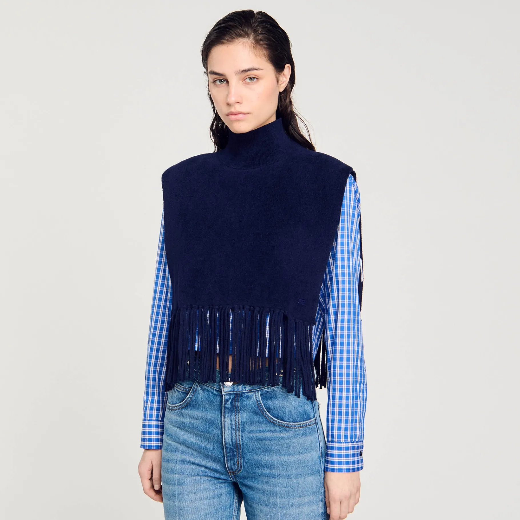 Cheap SANDRO Col écharpe En Maille Velours Marine