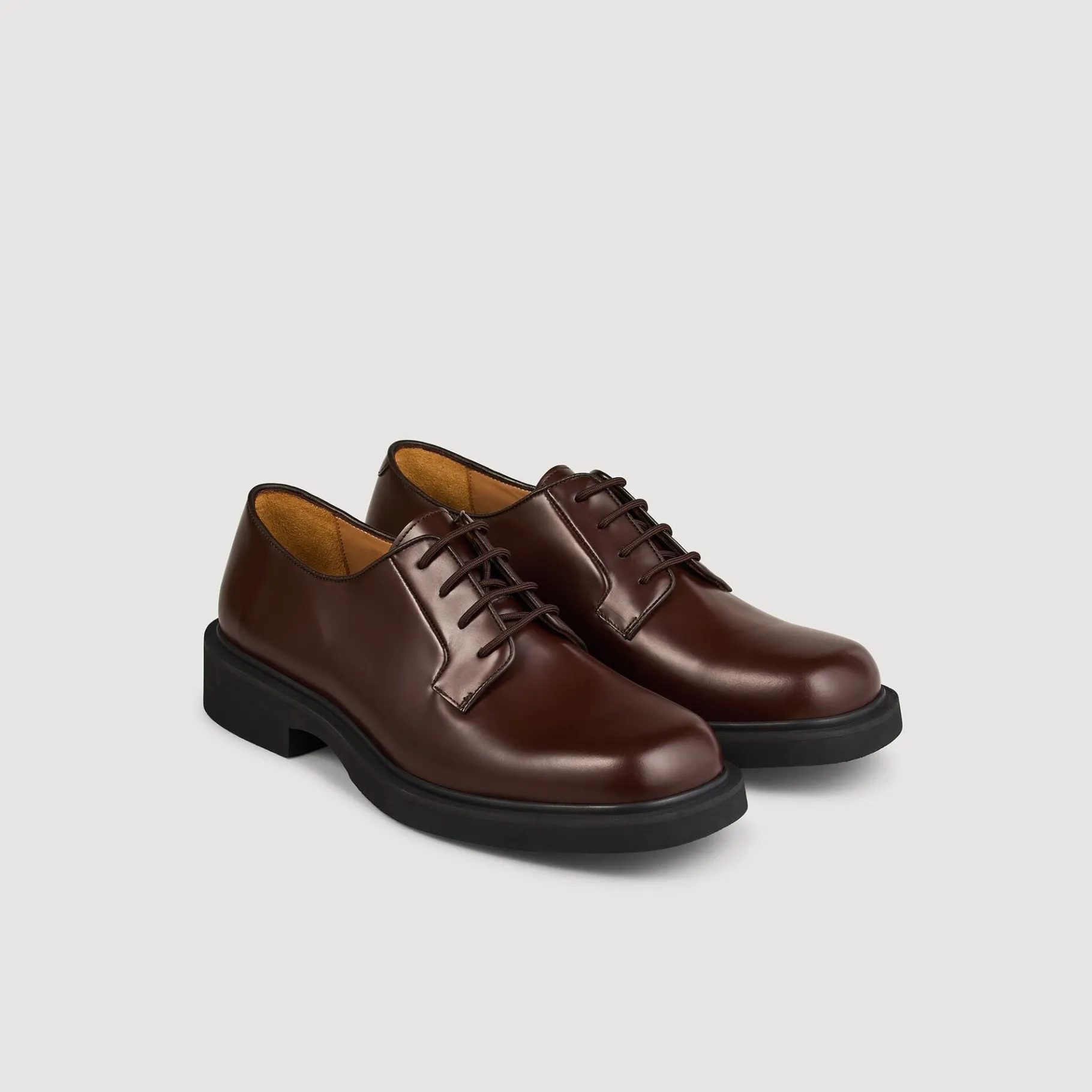 New SANDRO Derbies En Cuir Glacé Marron Foncé