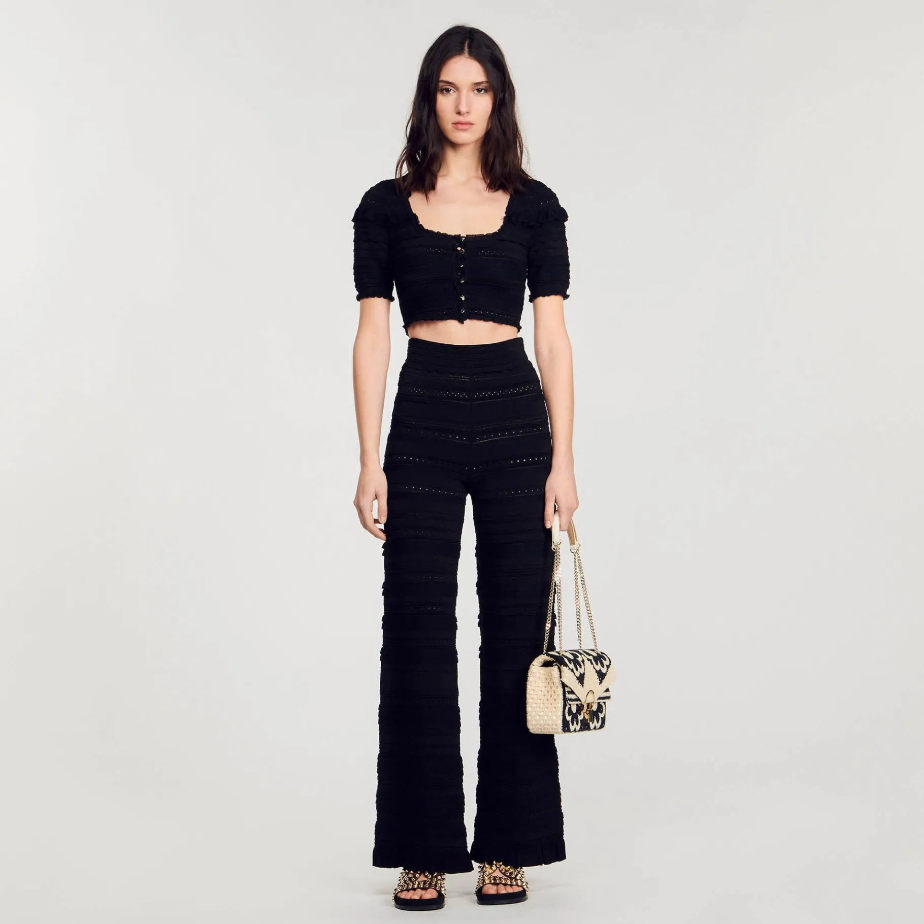 Store SANDRO Gilet Court En Maille Noir