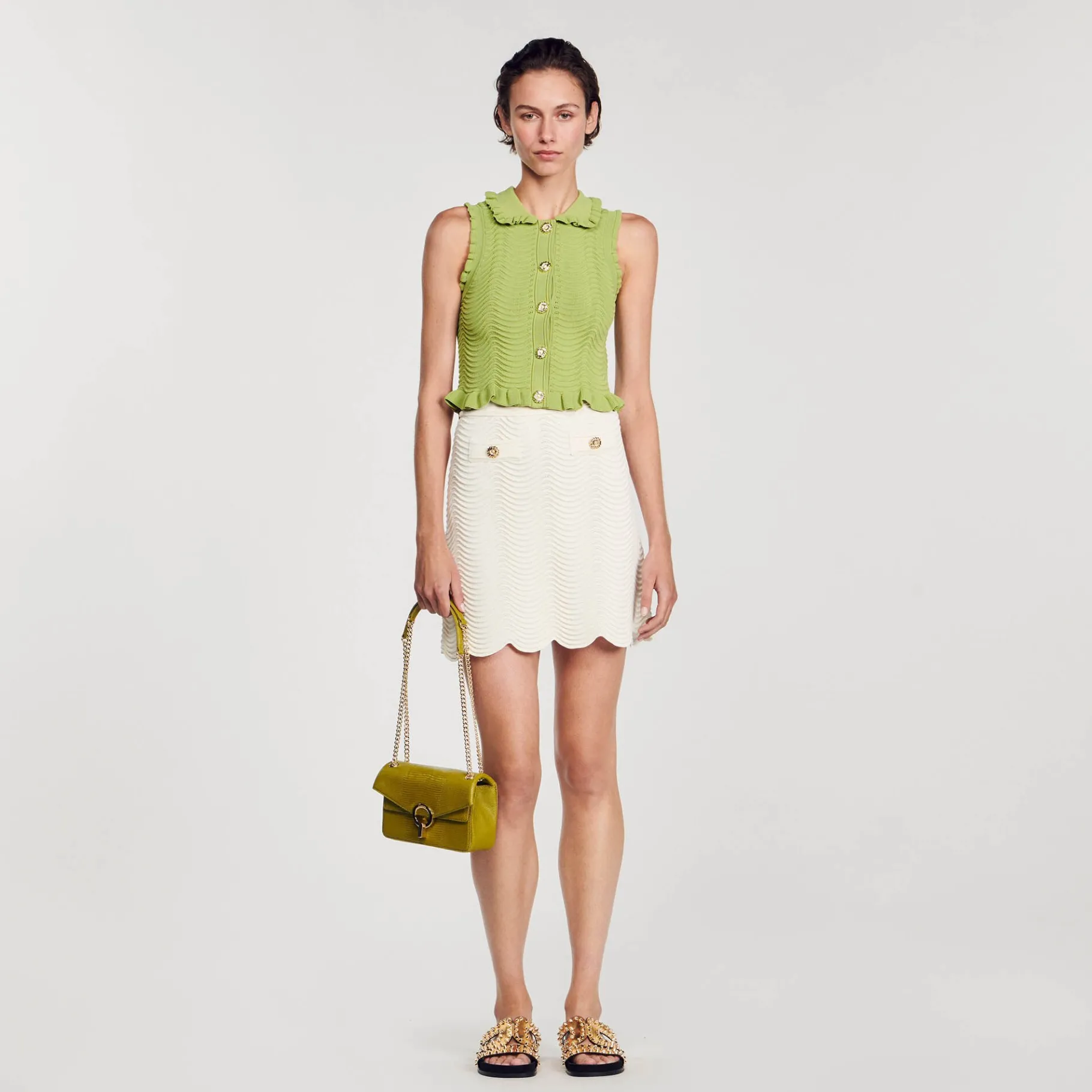 Sale SANDRO Gilet En Maille Sans Manches Vert Olive